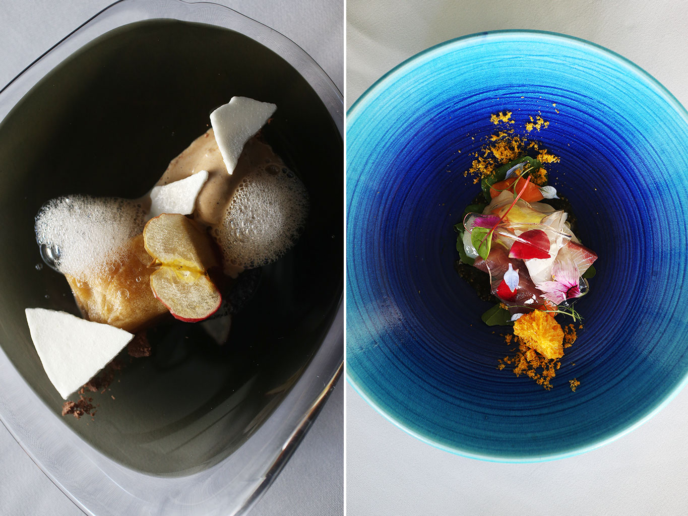 The apple dessert and the sashimi on the menu at Kazuya. Pictures / Doug Sherring.