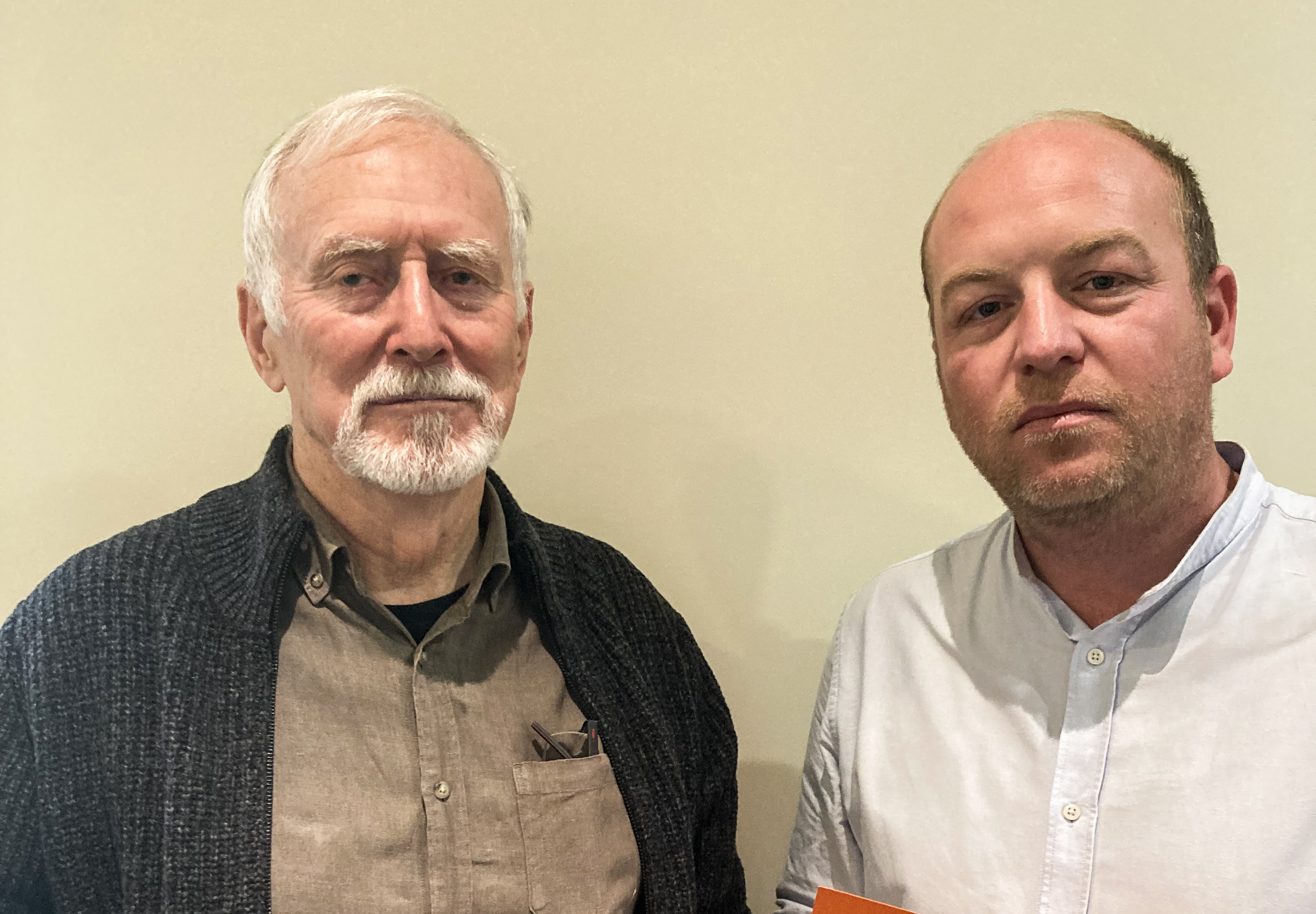 Hugh Douglas (left) and Thibault Beaujot representing the Stickered Residents' Group from Titirangi, Green Bay and Huia in west Auckland at yesterday's Auckland Council meeting. Photo / Bernard Orsman