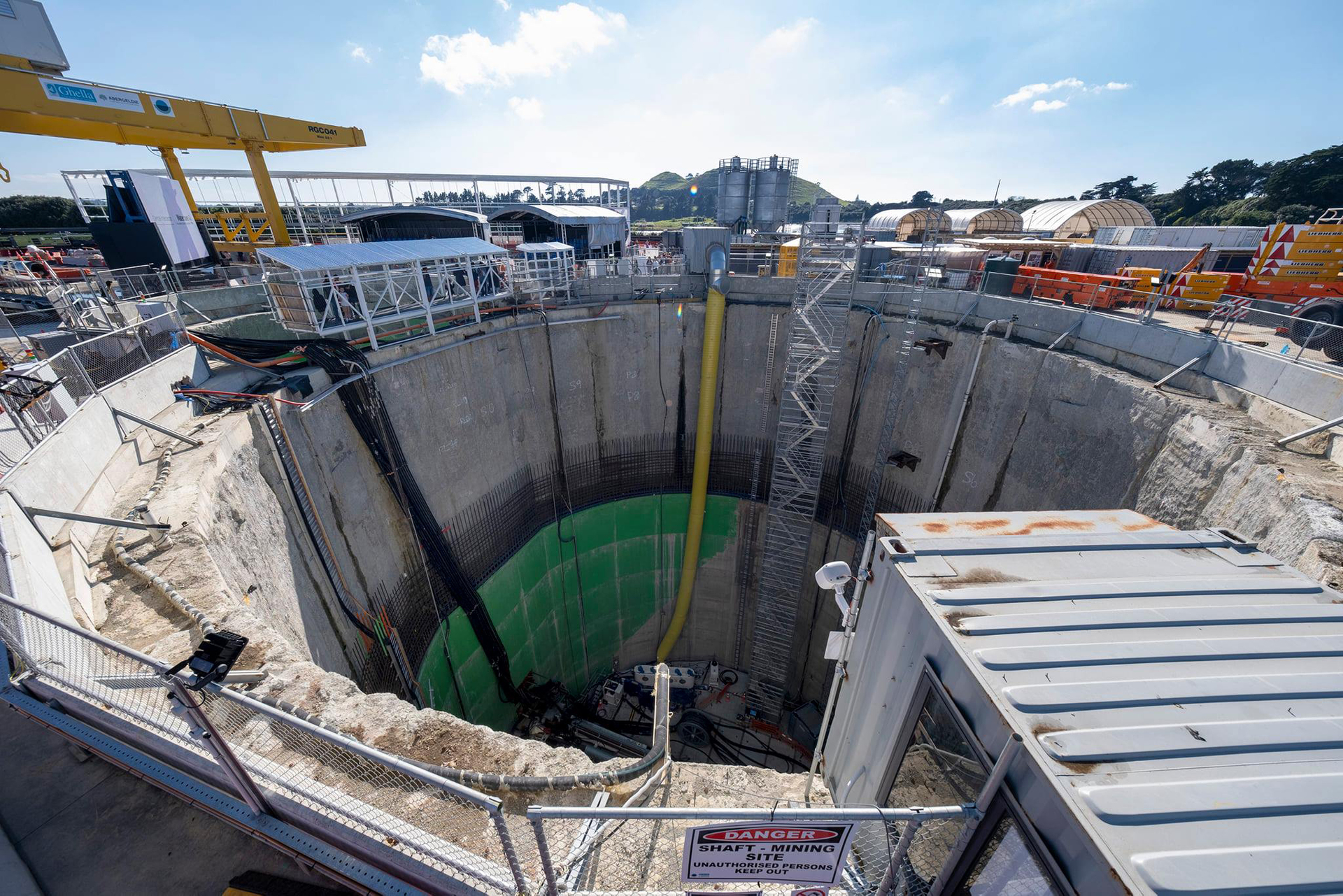 A shaft leading to the $1.2 billion Central Interceptor tunnelling project at Māngere.