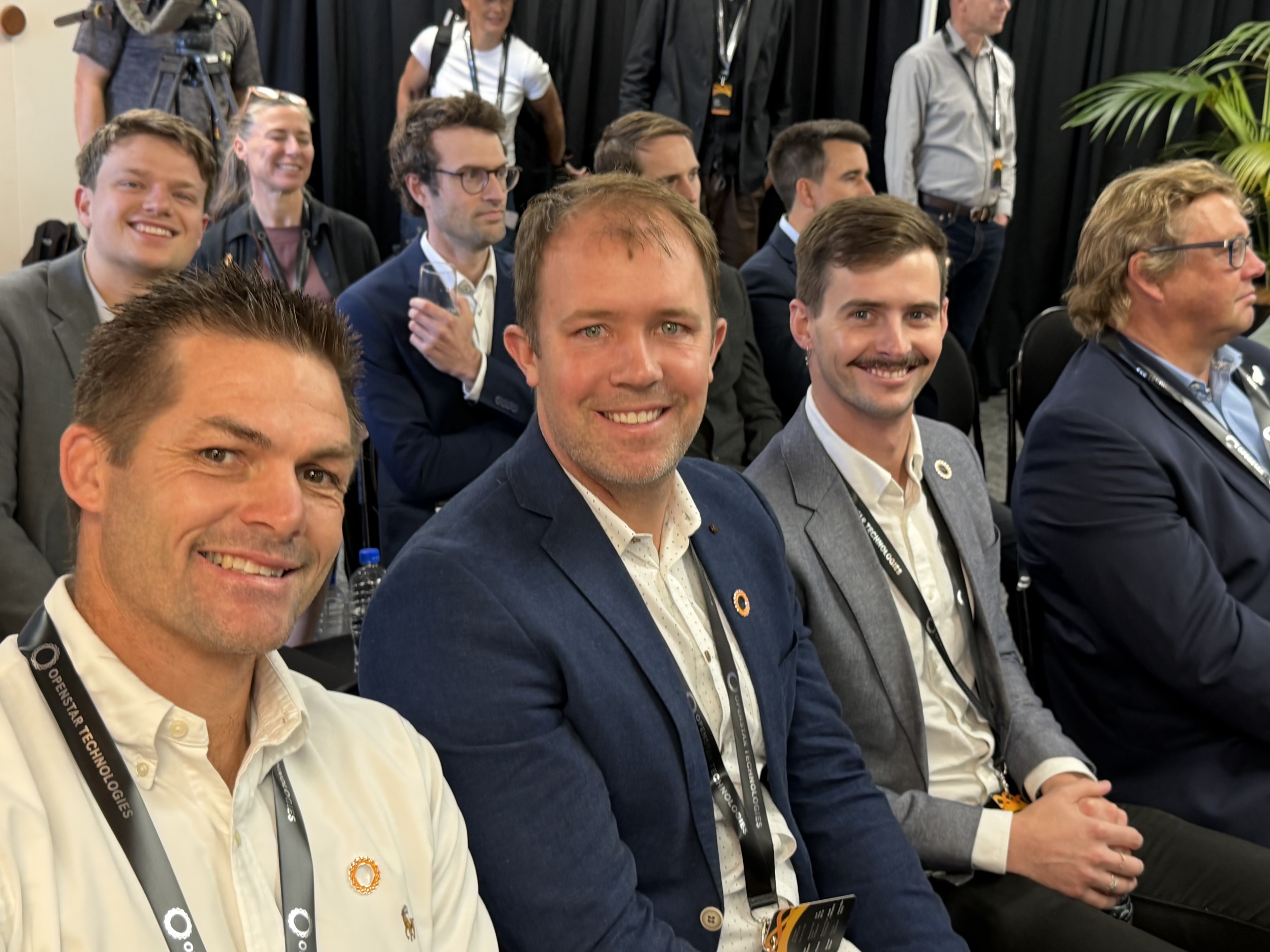Icehouse Ventures investor Richie McCaw (from left) with Robbie Paul and Icehouse partner Jack McQuire at a tech demo for Wellington fusion start-up OpenStar earlier this year. The minimum investment in the new Growth Fund III is $50,000. Photo / Chris Keall