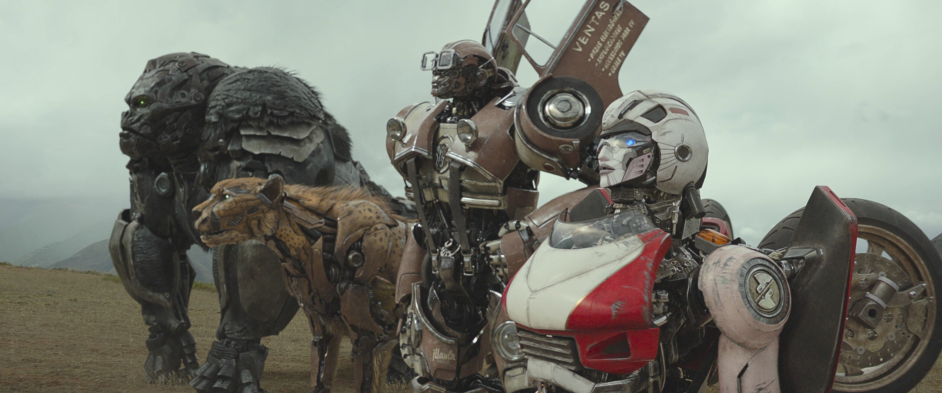 This image released by Paramount Pictures shows Optimus Primal, Cheetor, Wheeljack and Arcee in a scene from 