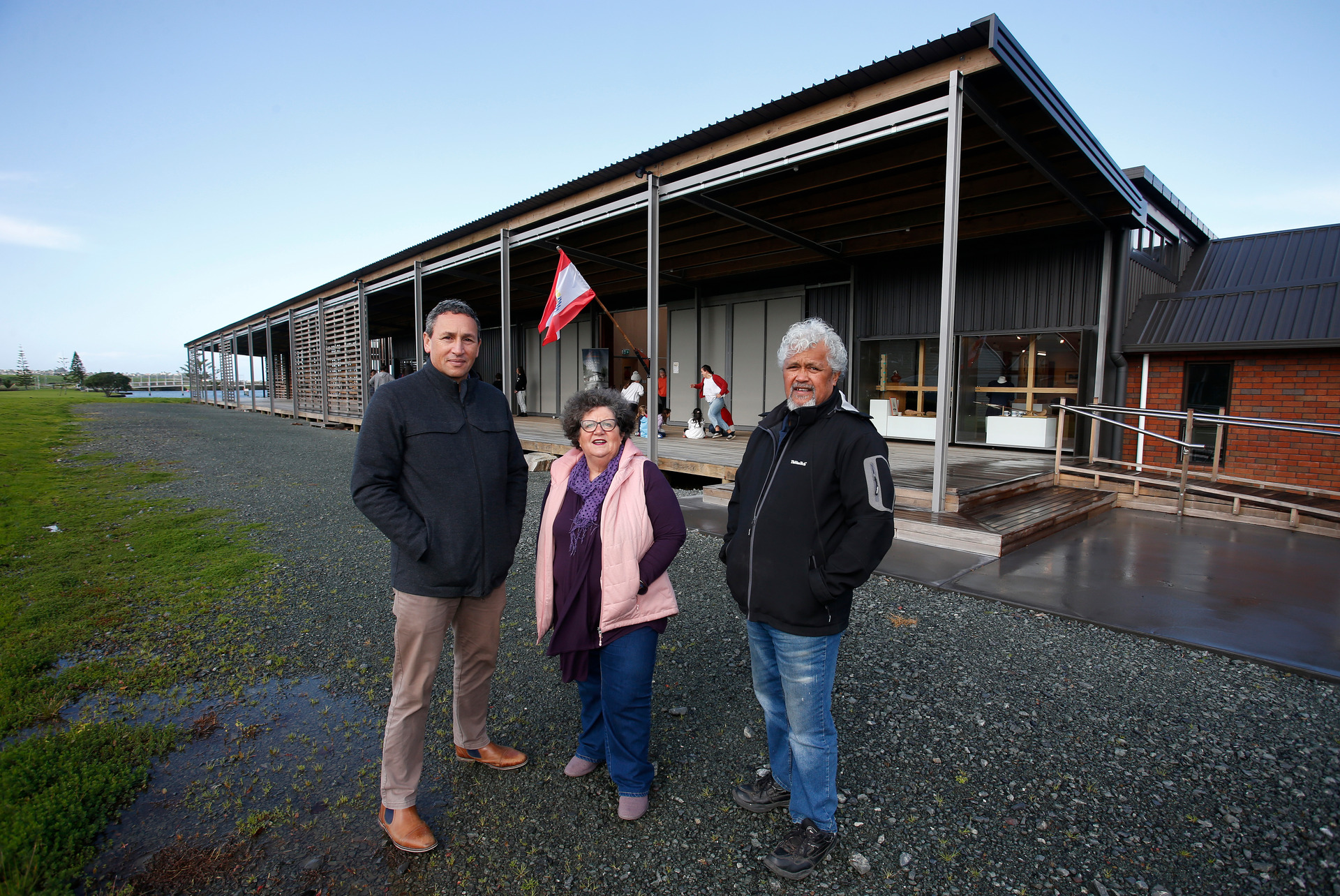 Ryan Welsh (left) chairman of the Hihiaua Culture Trust, Janet and Te Warihi Hetaraka at the Hihiaua Cultural Centre.