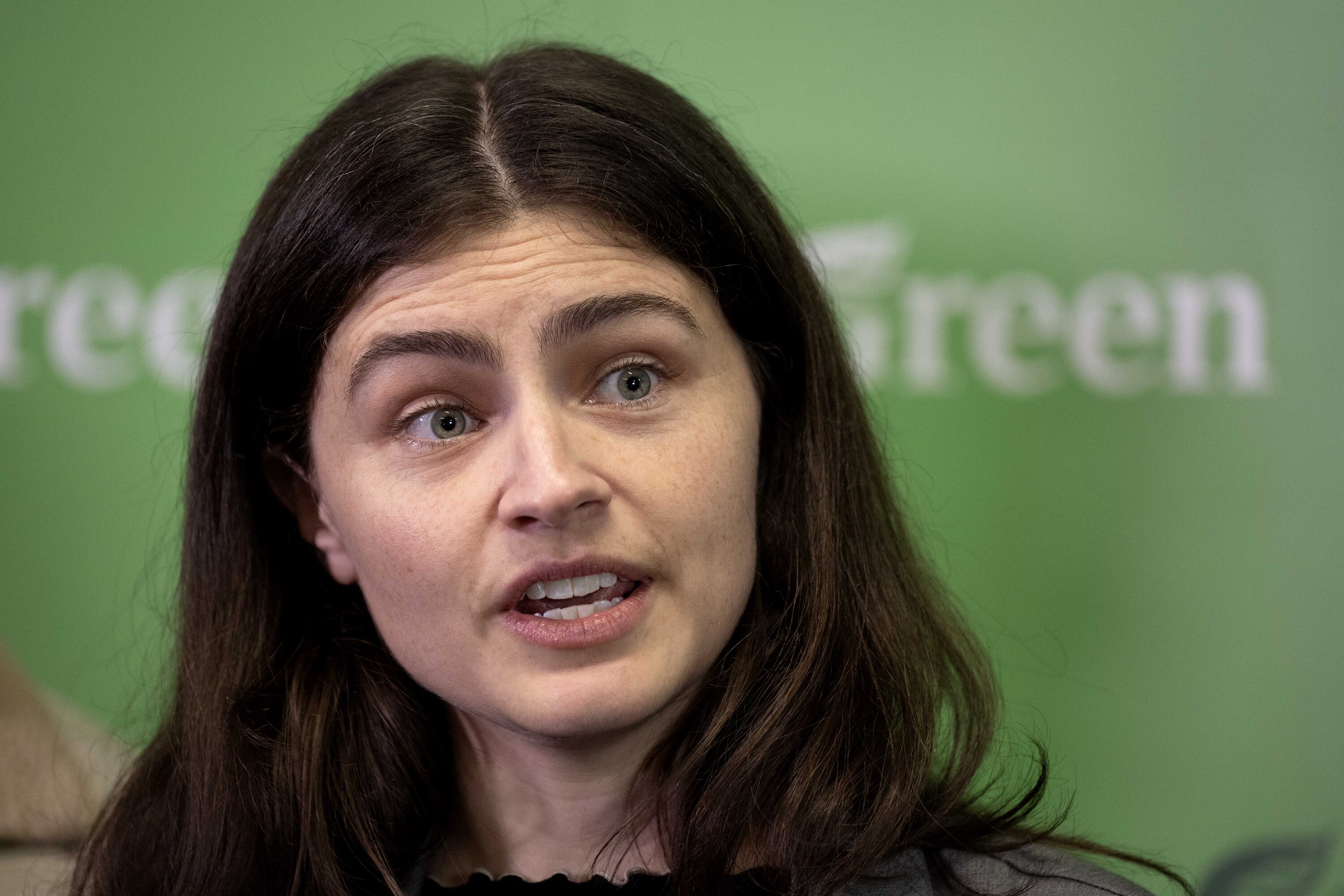 Chlöe Swarbrick supports the new building by James Kirkpatrick Group. Photo / Joe Allison 