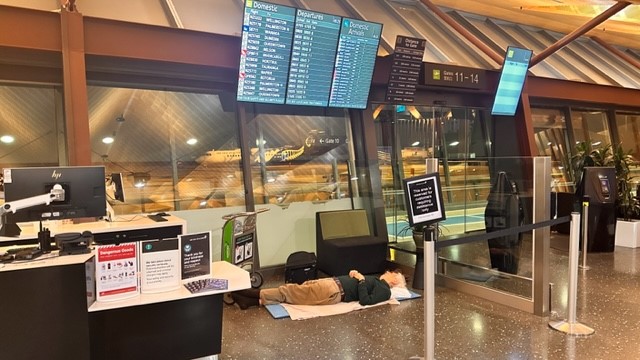 Weary travellers lie down wherever they can find a spare patch of ground. Photo / Supplied