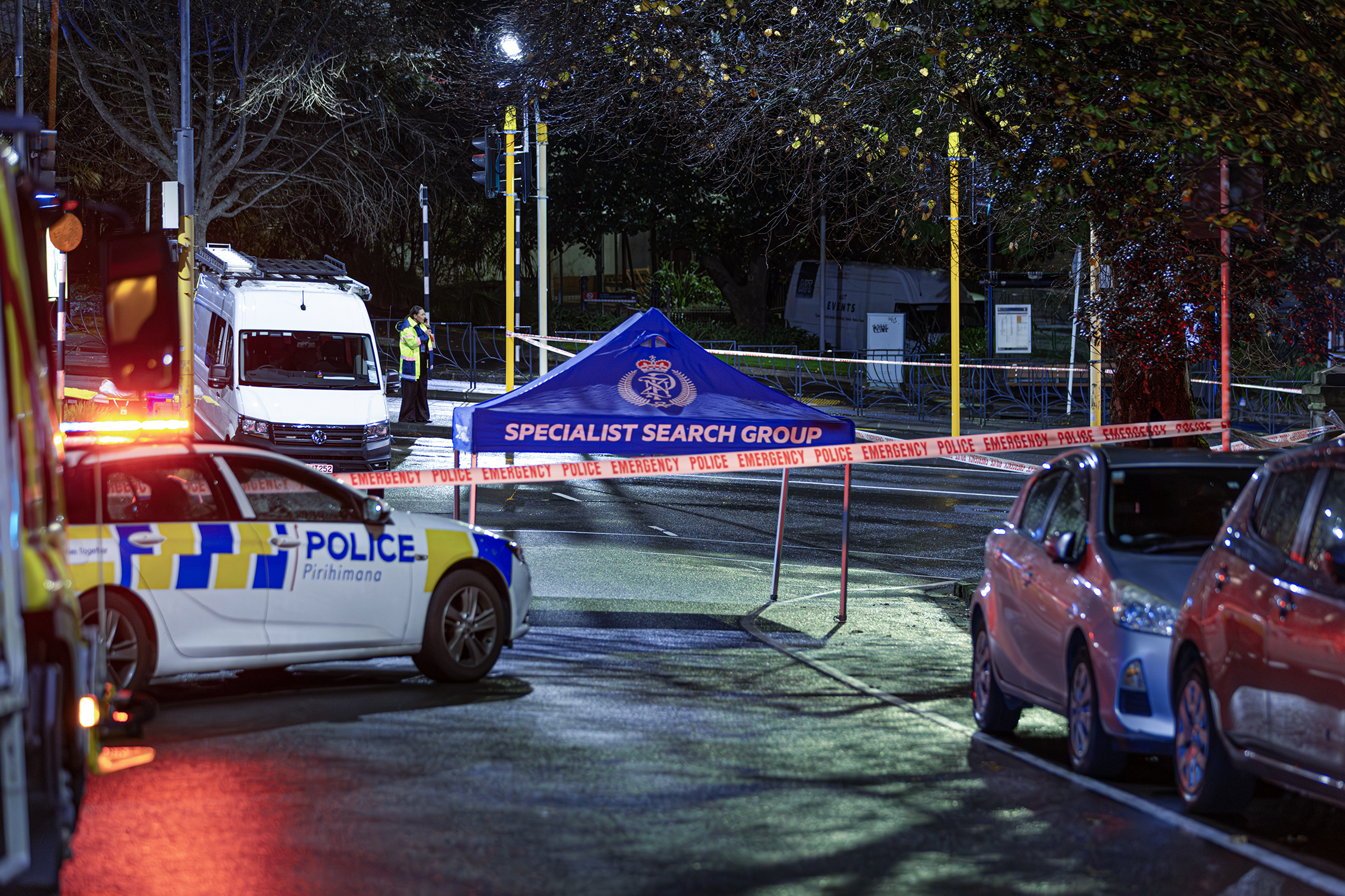 A police tent was set up after a person suffered critical injuries. Photo / Hayden Woodward