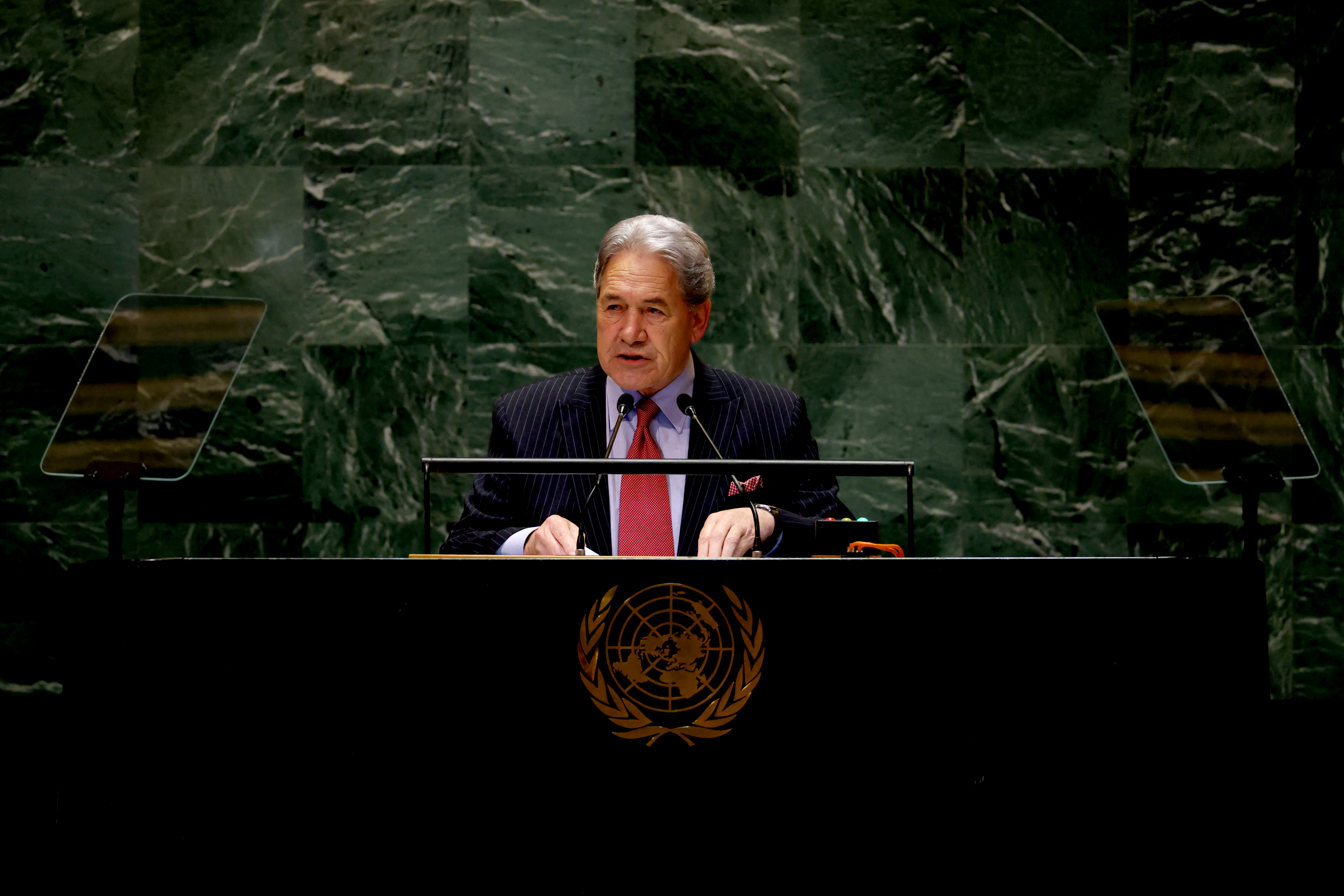 Deputy Prime Minister and Minister of Foreign Affairs Winston Peters speaks during the 79th Session of the United Nations General Assembly at the United Nations in New York. Photo / Getty Images