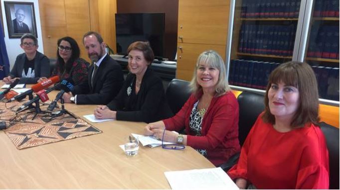 Supporters of reform include Help foundation's Conor Twyford, Wellington Rape Crisis' Kyla Rayner, Andrew Little, Jan Logie, Chief Victims' Adviser Kim McGregor, lawyer Steph Dyhrberg. Photo / NZH