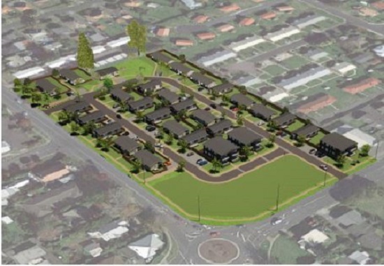 Kainga Ora plans to build 37 homes on a 2ha block on the corner of Malfroy Rd and Ranolf St. Image / Supplied