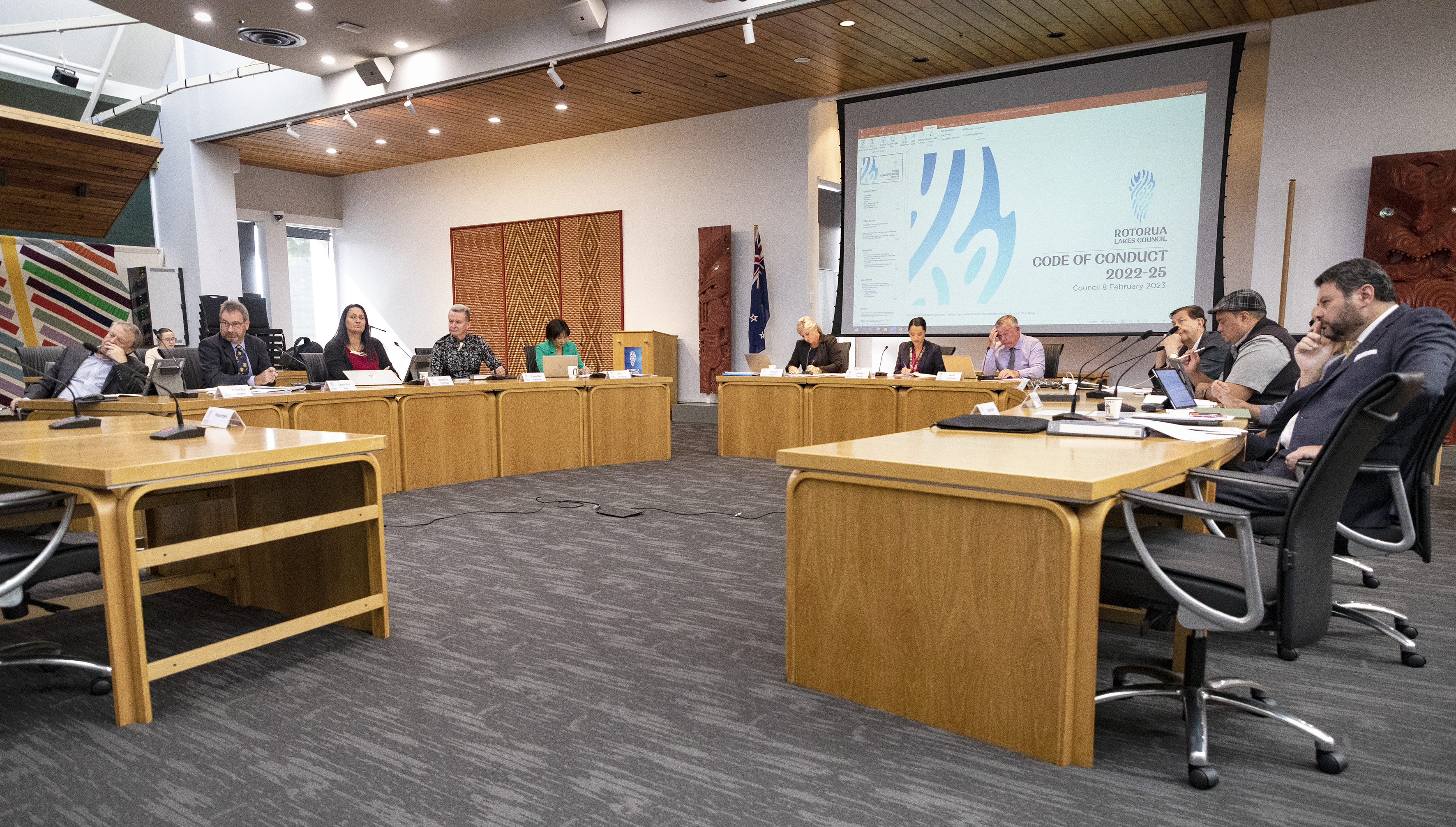 Rotorua Lakes Council's elected members, pictured earlier this month at the first meeting for 2023. Photo / Andrew Warner