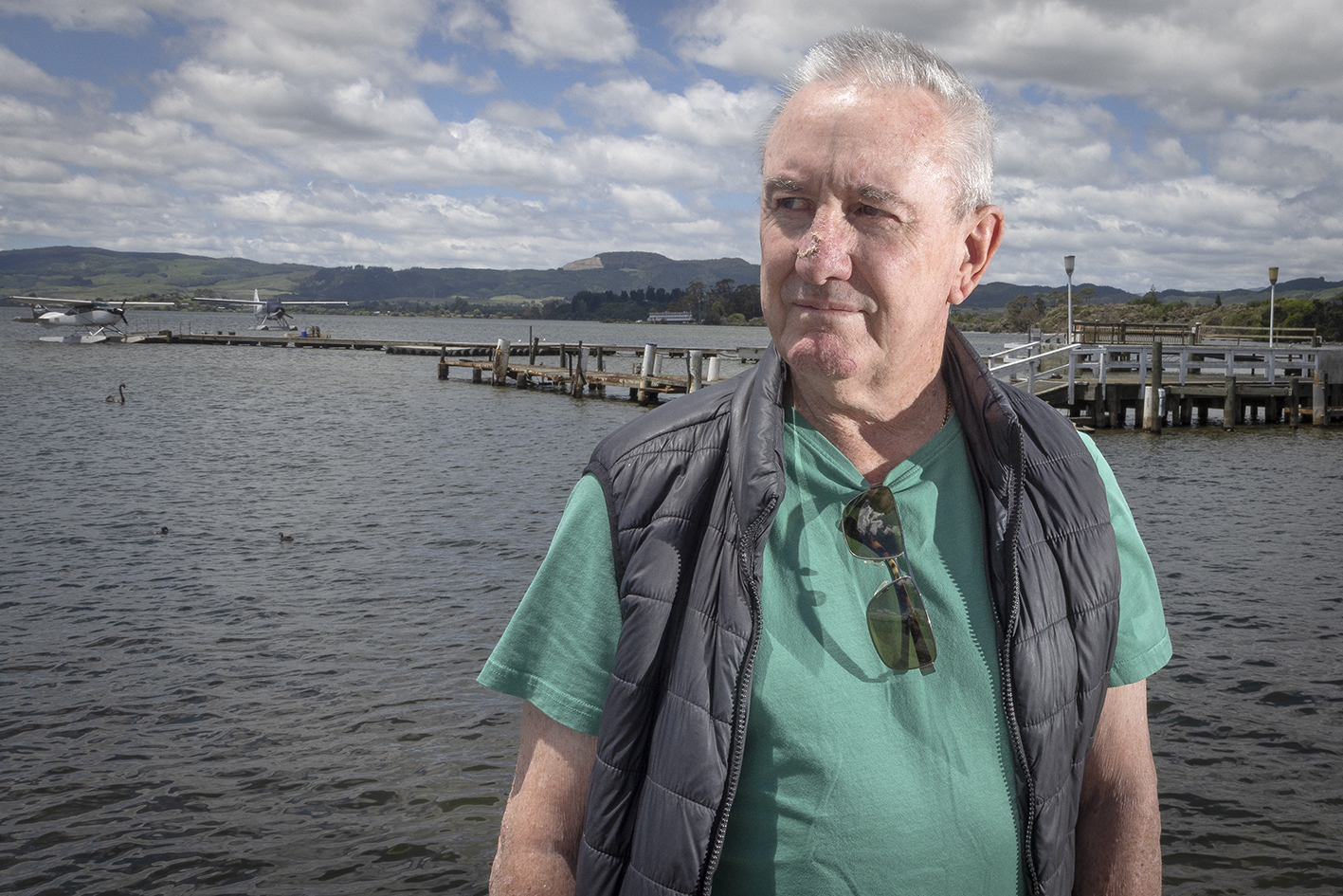 Lakeland Queen owner Terry Hammond stands in front of his jetty. Photo / Andrew Warner