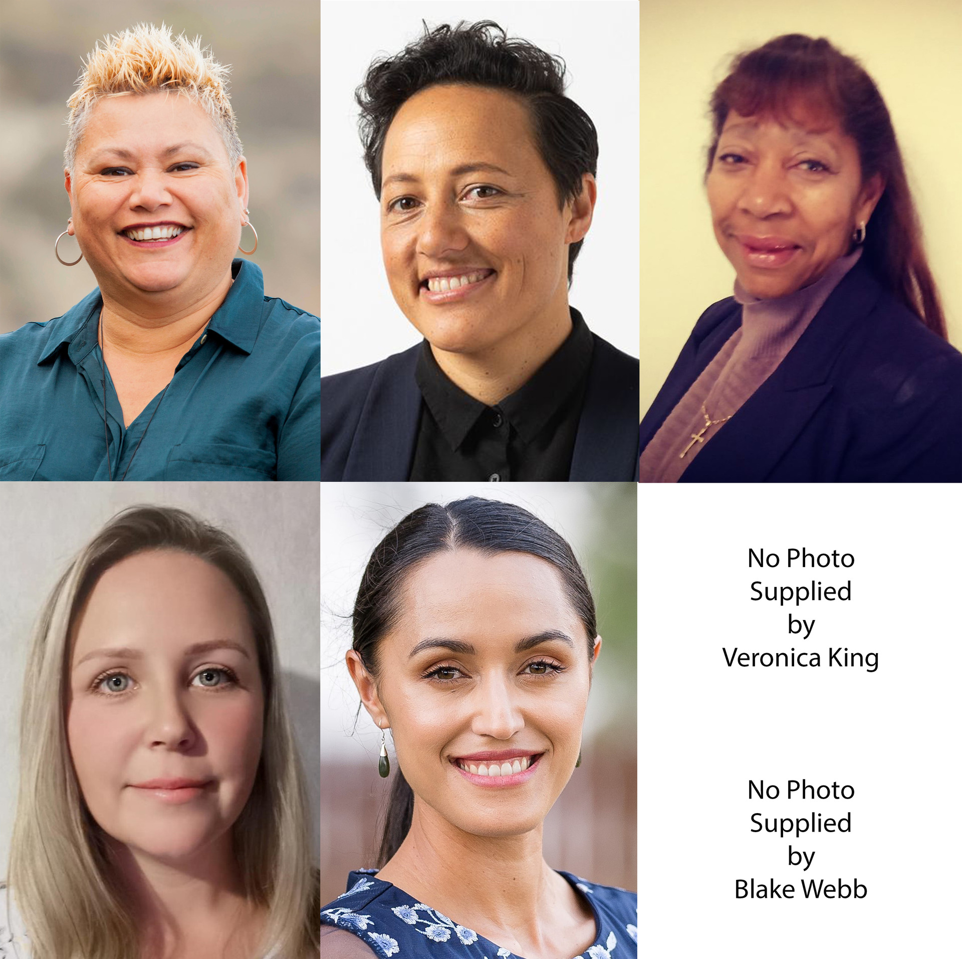 East Coast candidates clockwise from top left Green Party's Meredith Akuhata-Brown, Labour's Kiri Allan, New Conservative's Helena Nickerson, National's Tania Tapsell and Advance NZ's Jennie Brown.