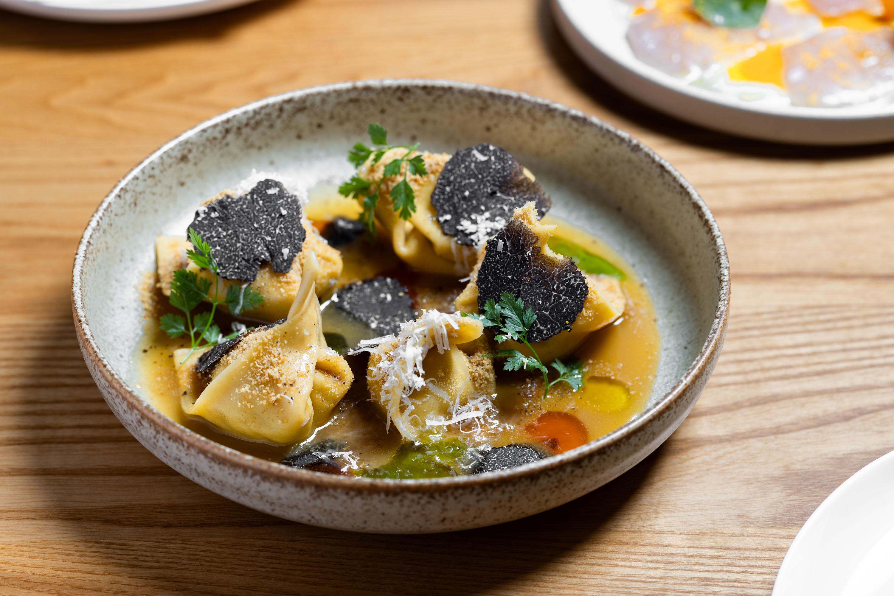 The celeriac and ricotta tortellini is a standout dish, says Jesse Mulligan. Photo / Babiche Martens