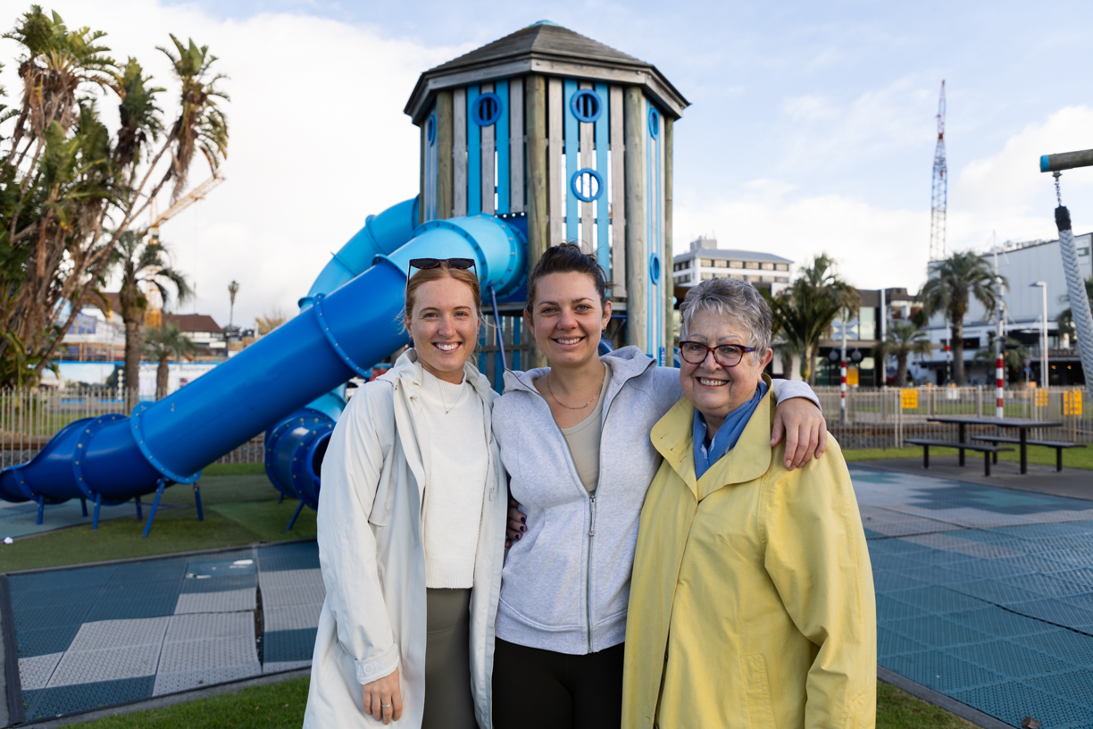 Avenues residents Polly Prideaux (left), Madeleine Hughes and Sue Nicholas at the Tauranga waterfront playground. Photo / Alex Cairns