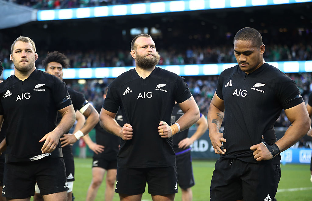 Dejected All Blacks look on following their team's 40-29 defeat. Photo / Getty