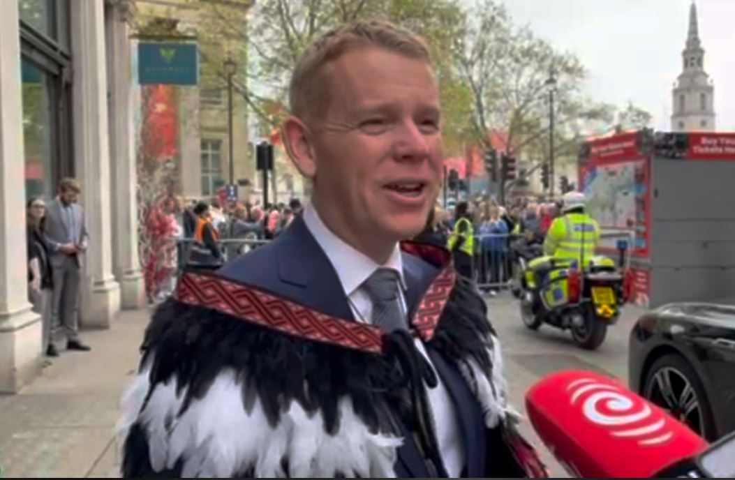 Prime Minister Chris Hipkins on his way to King Charles Coronation at Westminster Abbey in London. 8 May 2023. Photo / Video Screengrab