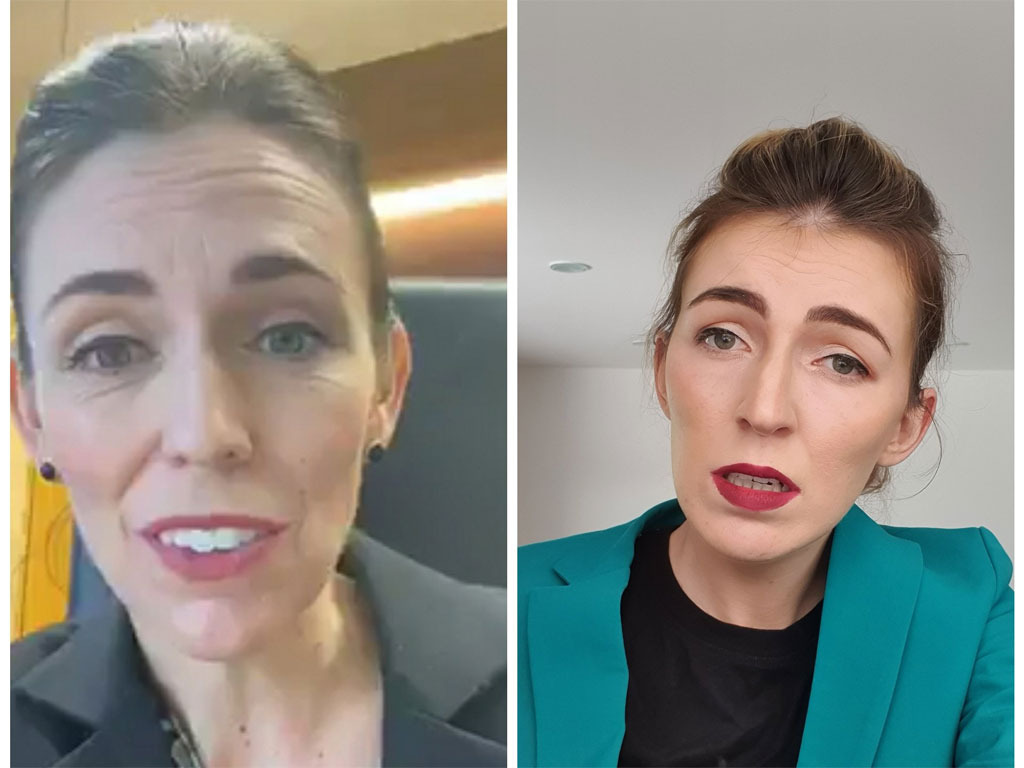Prime Minister Jacinda Ardern (left) and comedian Melanie Bracewell (right). Photo / Twitter.