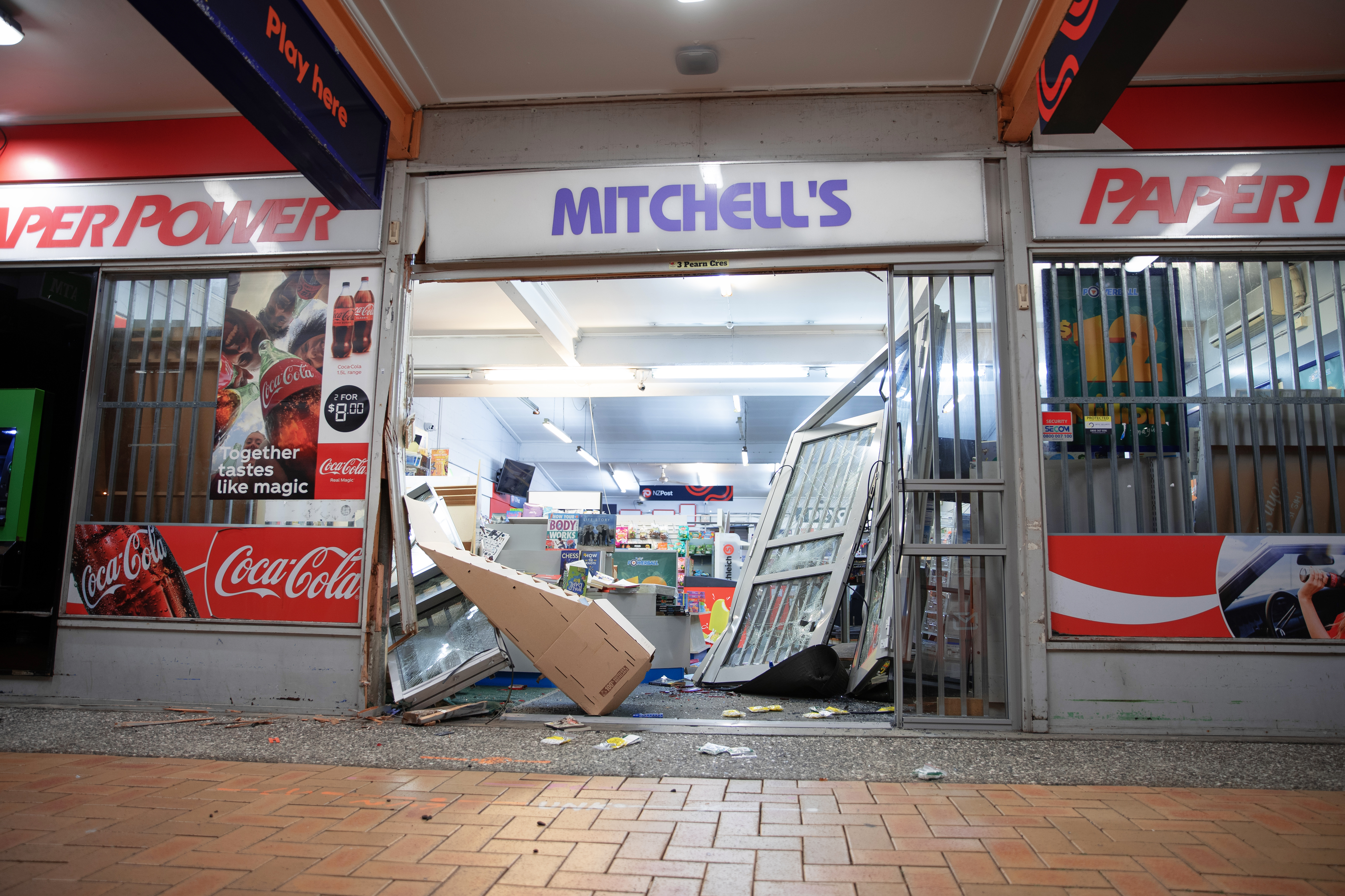 A stationery shop at the Northcote Shopping Centre, on Auckland's North Shore, was ram-raided. Photo / Hayden Woodward