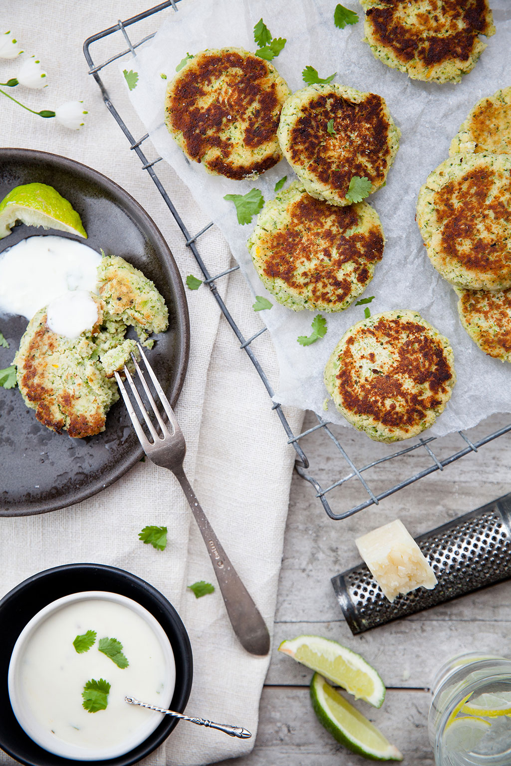 Broccoli and coconut fritters. Picture / Babiche Martens.