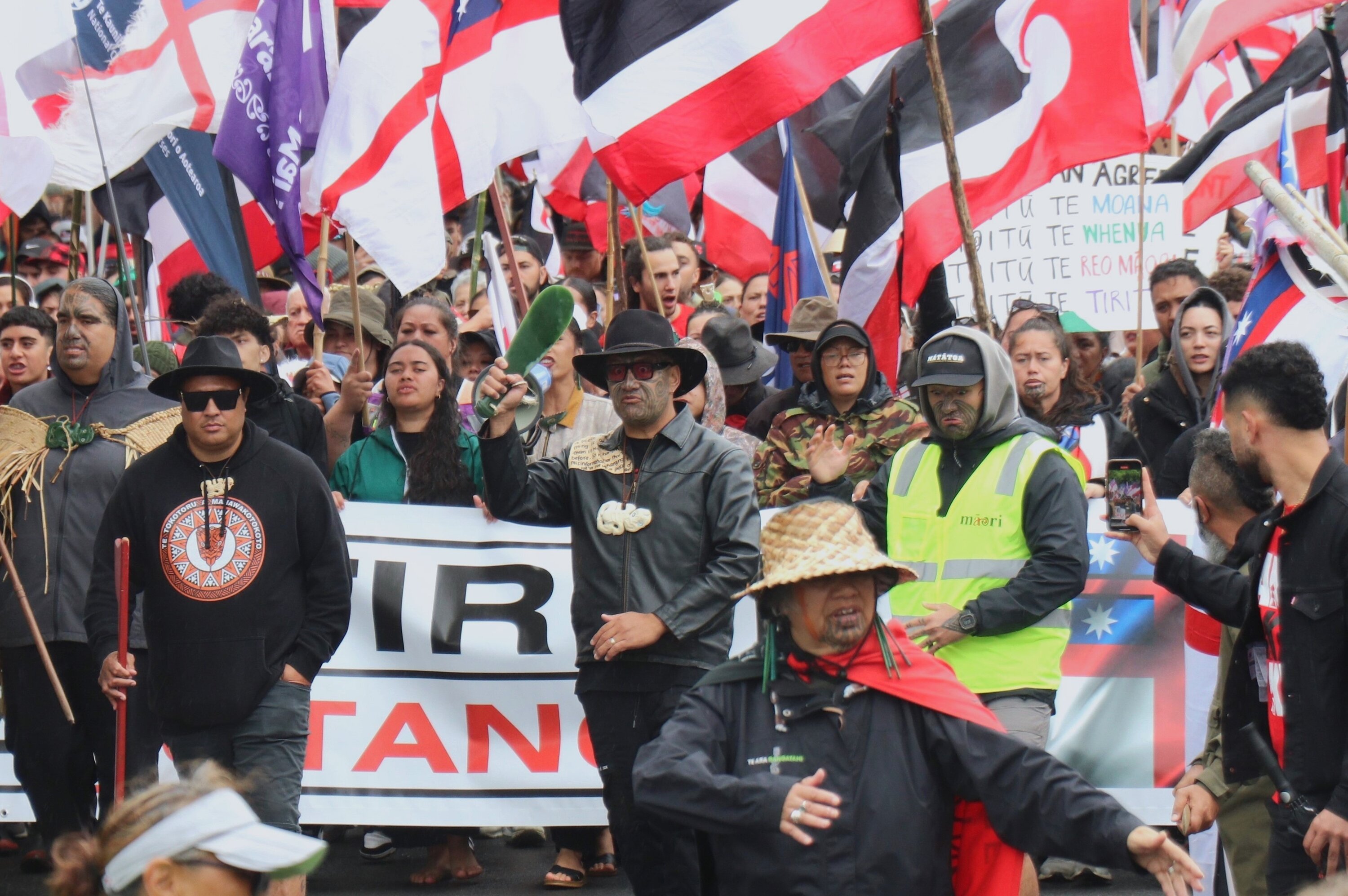 Te Pāti Māori co-leader Rawiri Waititi at the hīkoi mō te Tiriti on Rotorua’s Fenton St on Friday. Photo / Ben Fraser