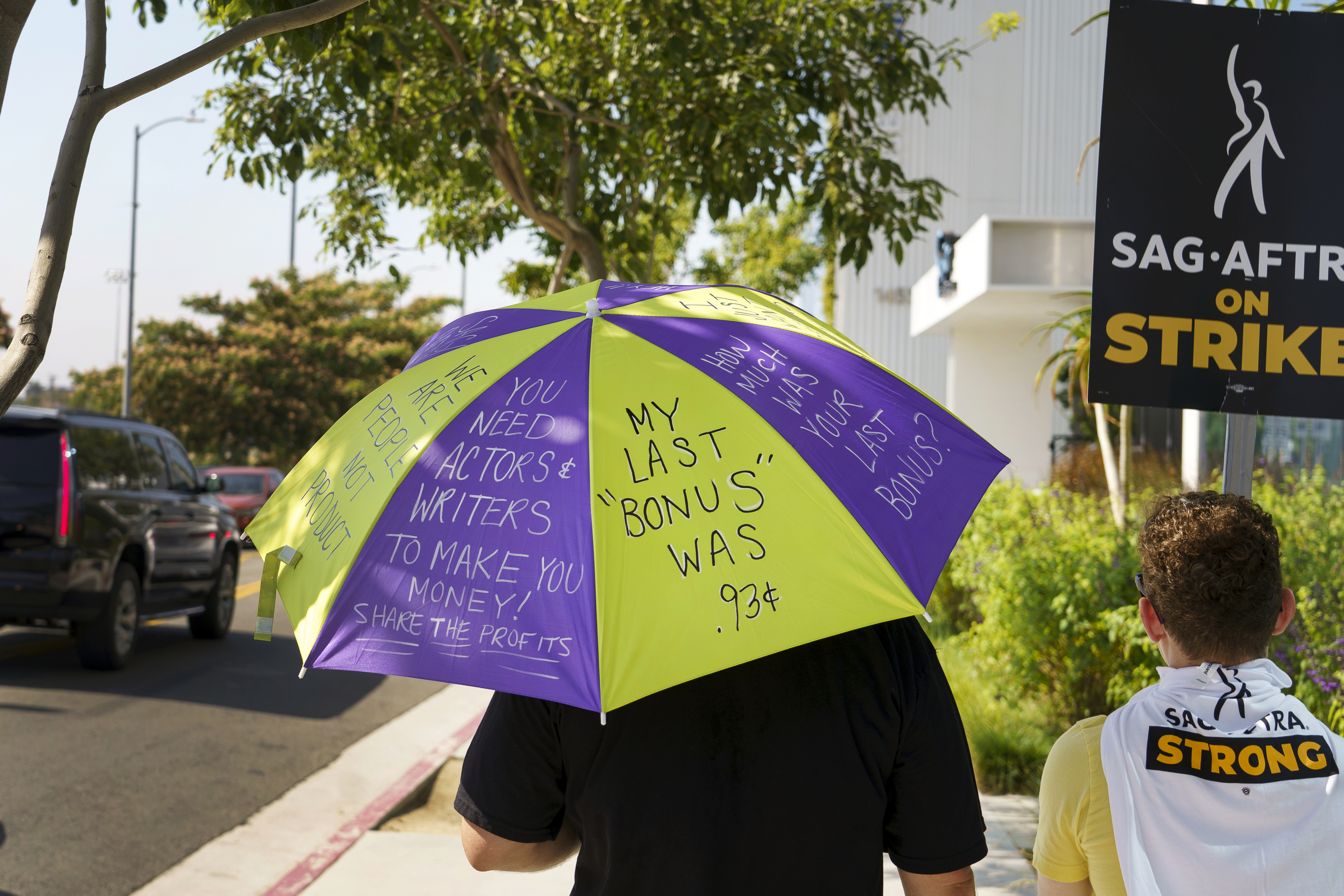 Striking screenwriters and actors picket outside the Netflix studios in Los Angeles.  Photo / AP