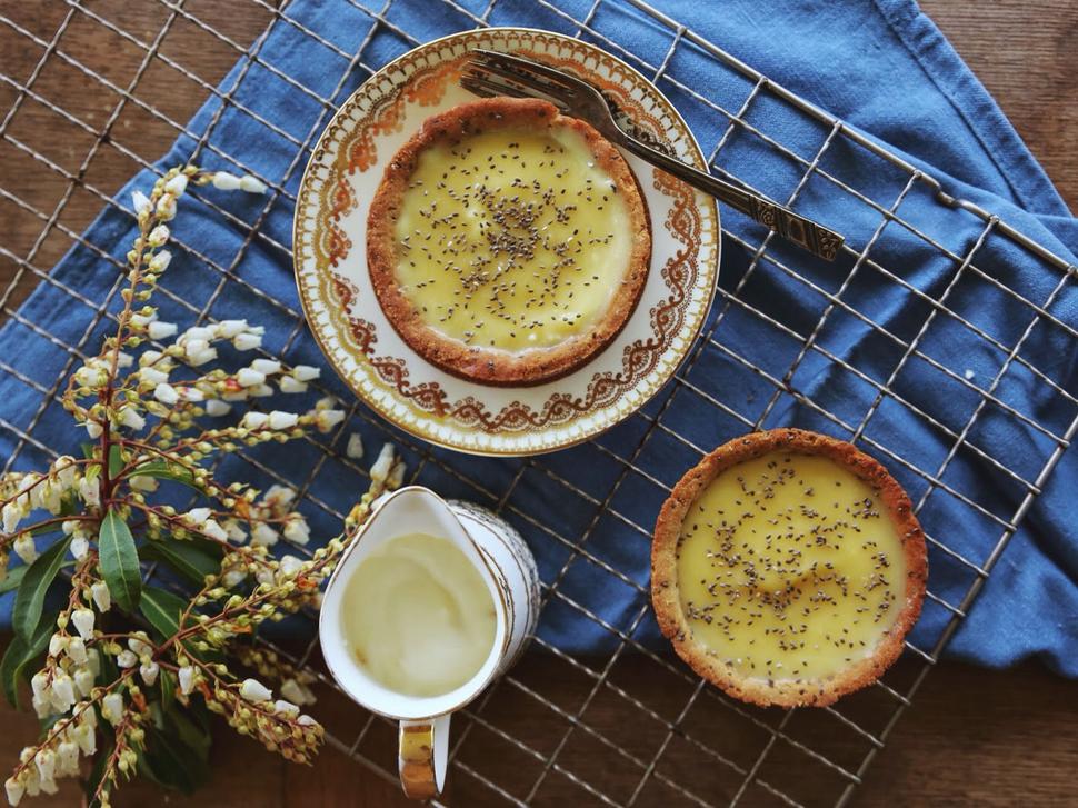 Honey-sweetened lemon curd pies. Photo / Eleanor Ozich.