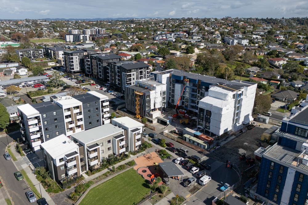 Northcote’s under-construction six-level 183-apartment project Elevation is the Southern Hemisphere’s largest modular residential building development, its units manufactured in Vietnam and then shipped to the site. Photo / Jason Dorday