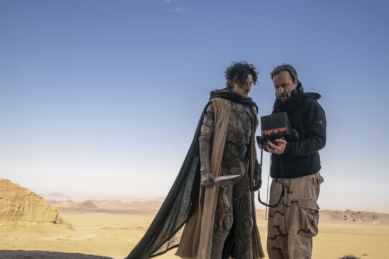 Timothee Chalamet and director Denis Villeneuve on the set of Dune: Part Two. Photo / AP