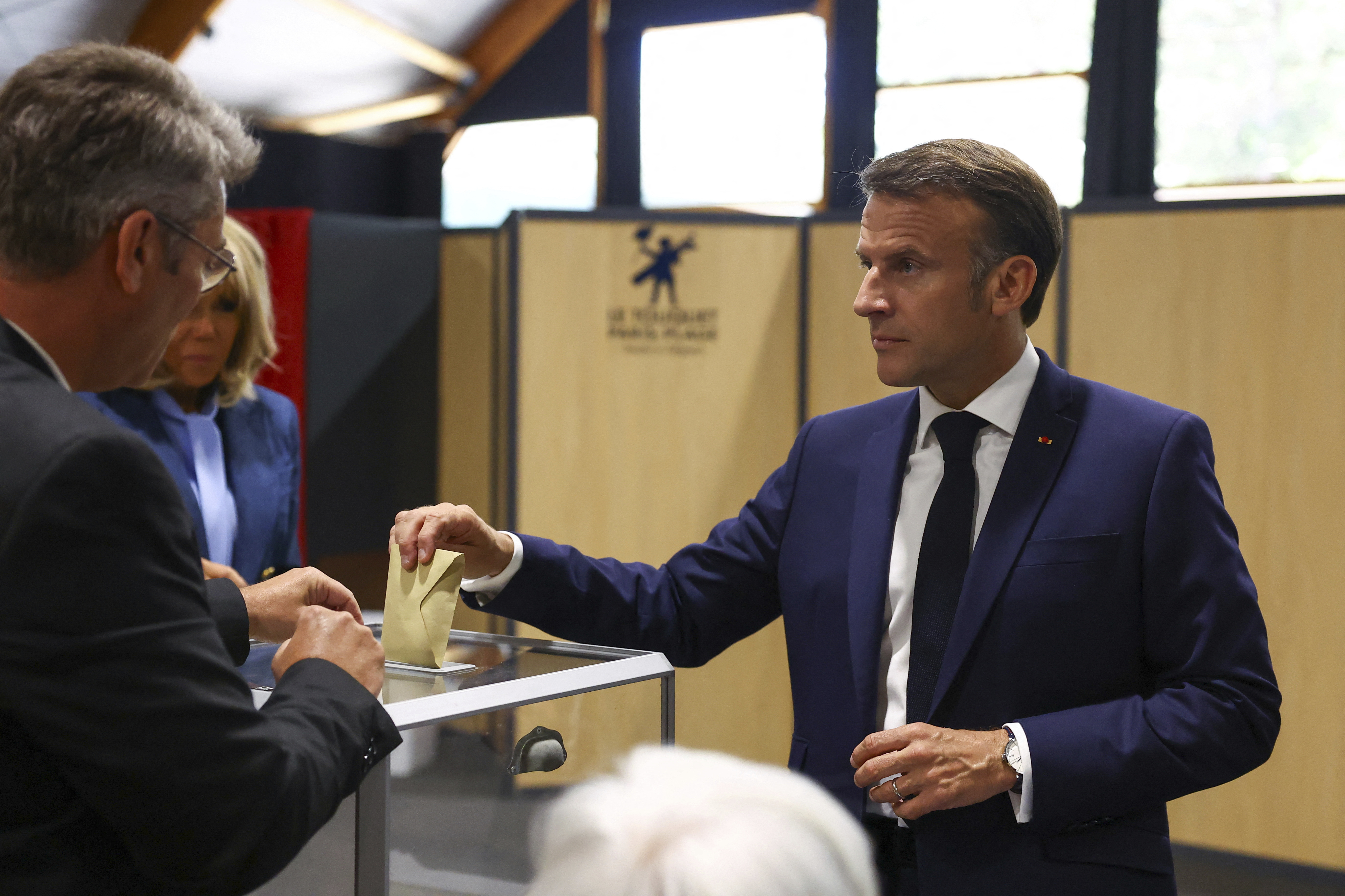 French President Emmanuel Macron votes during the European election in Le Touquet-Paris-Plage. Photo / AP