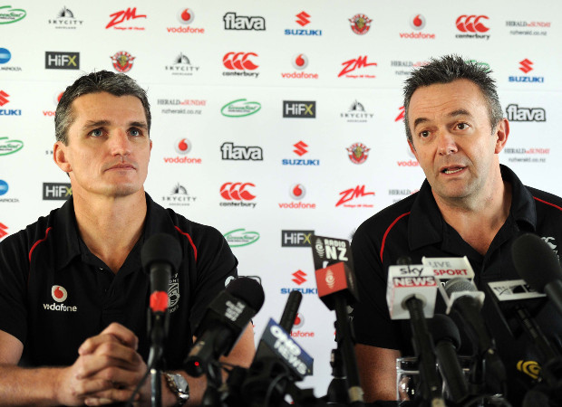 Former Warriors coach Ivan Cleary (left) with the CEO who presided over his exit from the club, Wayne Scurrah (right). Photo / Photosport