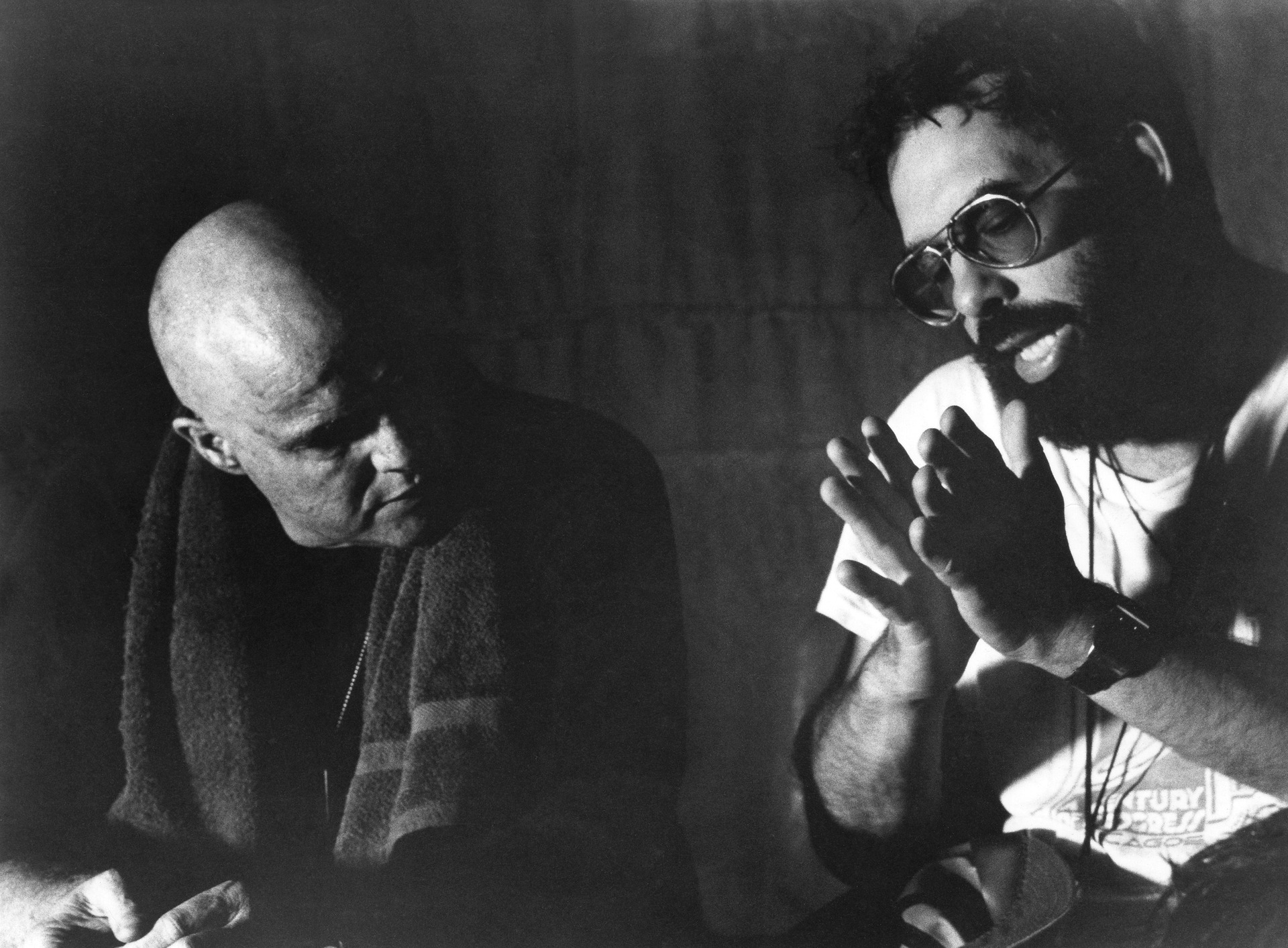 Francis Ford Coppola and Marlon Brando on the set of Apocalypse Now