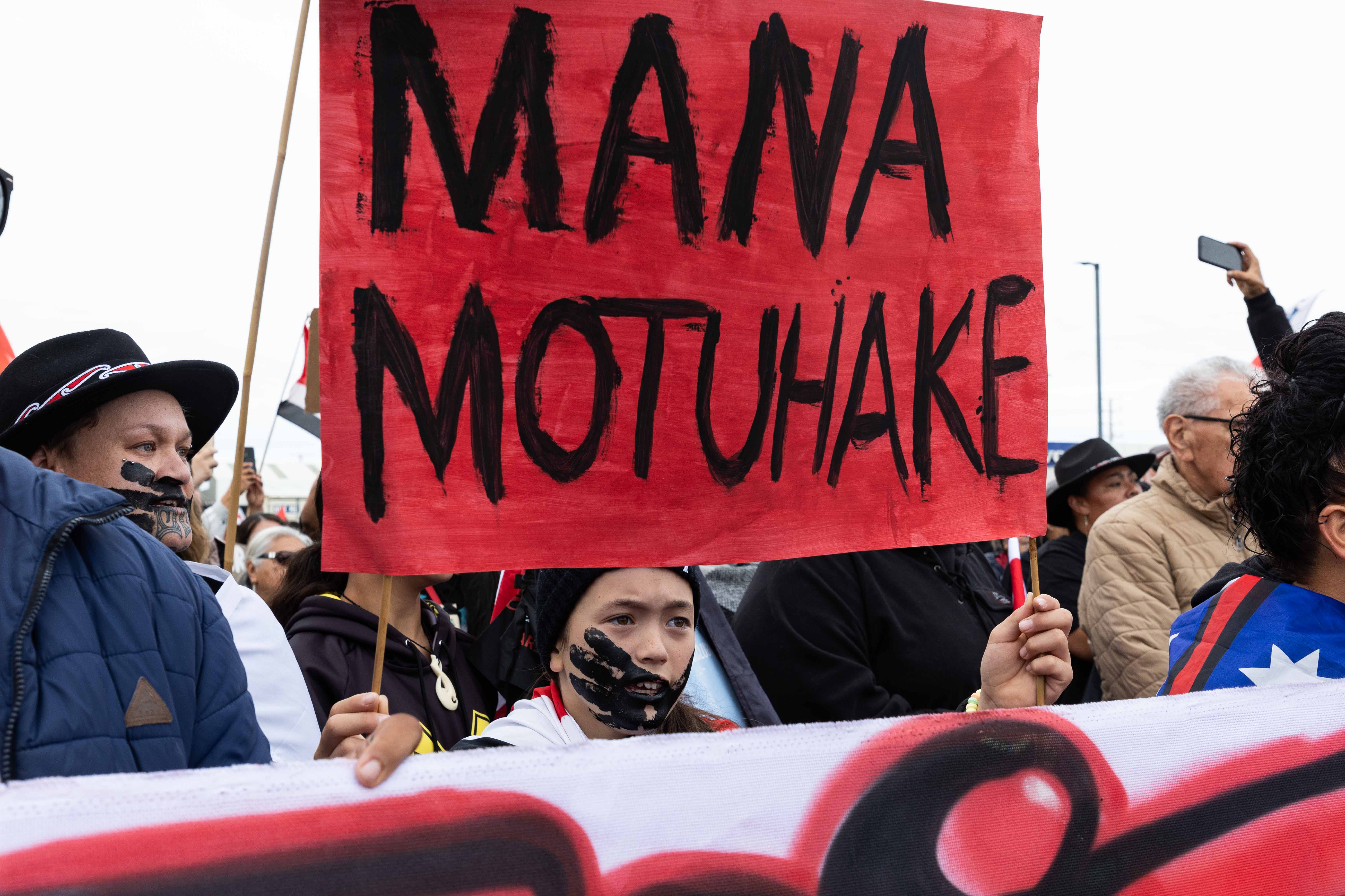 Ngāi Te Rangi marched in protest in Tauranga against Government policies affecting te reo Māori and health. Photo / Alex Cairns