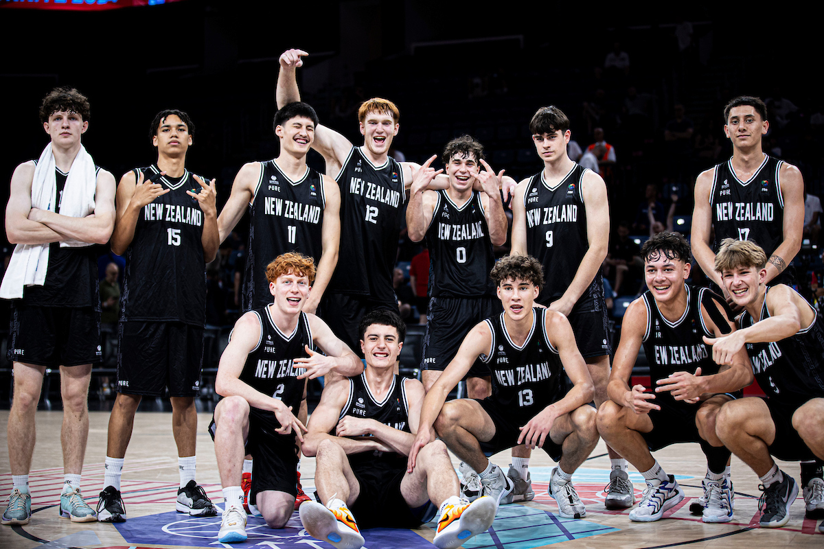 The New Zealand Under-17 basketball team after beating LIthuania in the quarter-finals in Istanbul. Photo / Fiba, Rana Elanwar