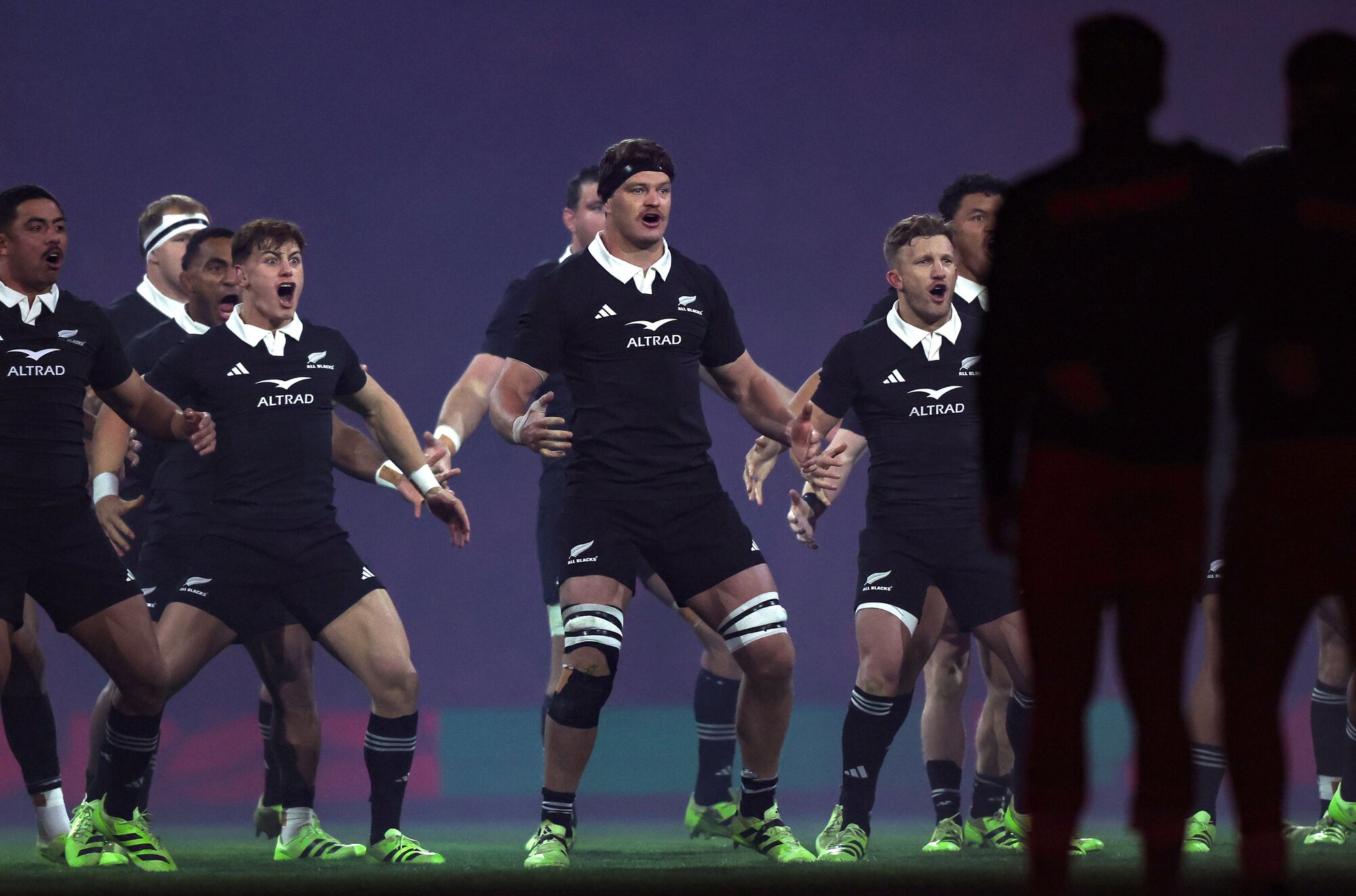The All Blacks perform their haka ahead of the test match against Wales in Cardiff. Photo / Photosport
