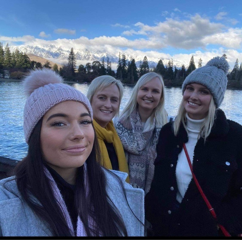 Breast cancer survivor Sarah Kane, 48, with her two daughters, Jessie and Bailee and close friend Jenna Tredwell. Photo / Supplied