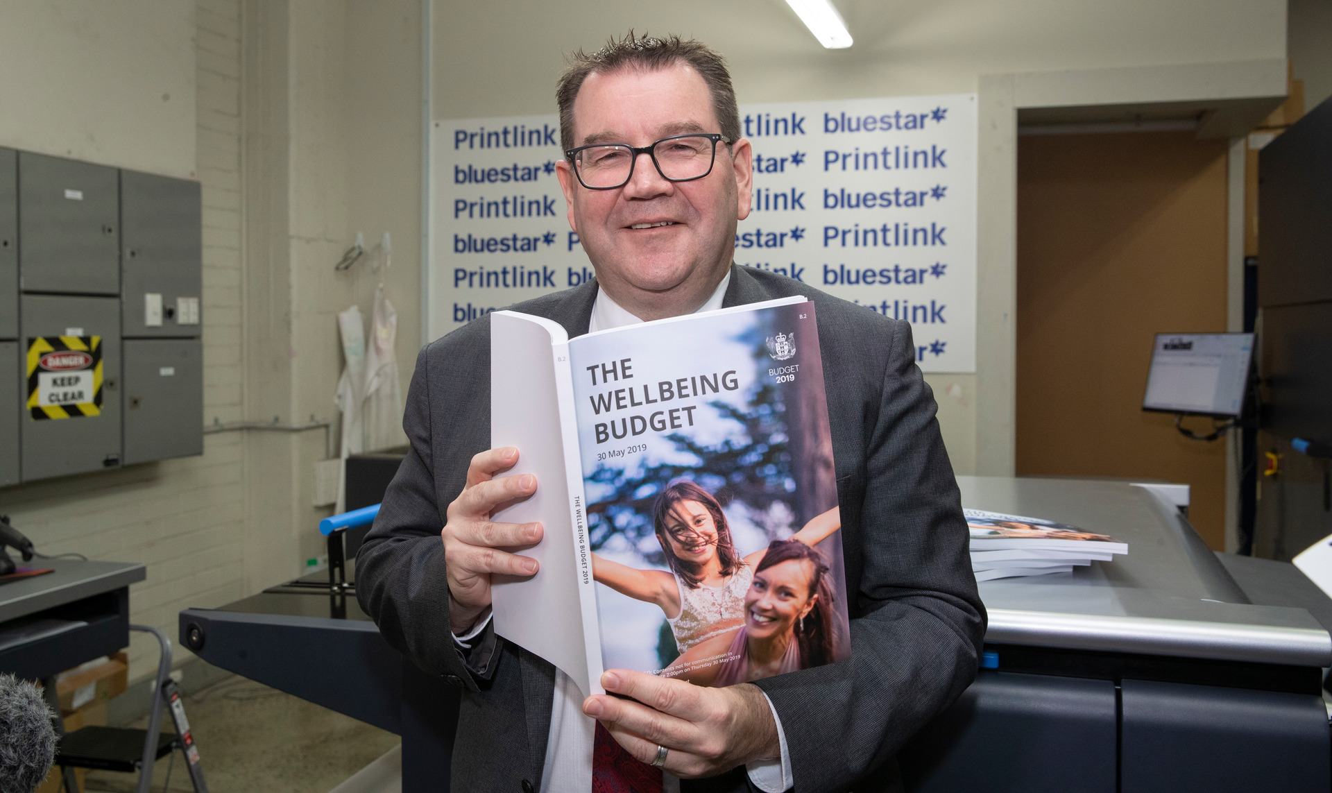 Finance Minister Grant Robertson display his 'Wellbeing Budget'. Photo / Mark Mitchell