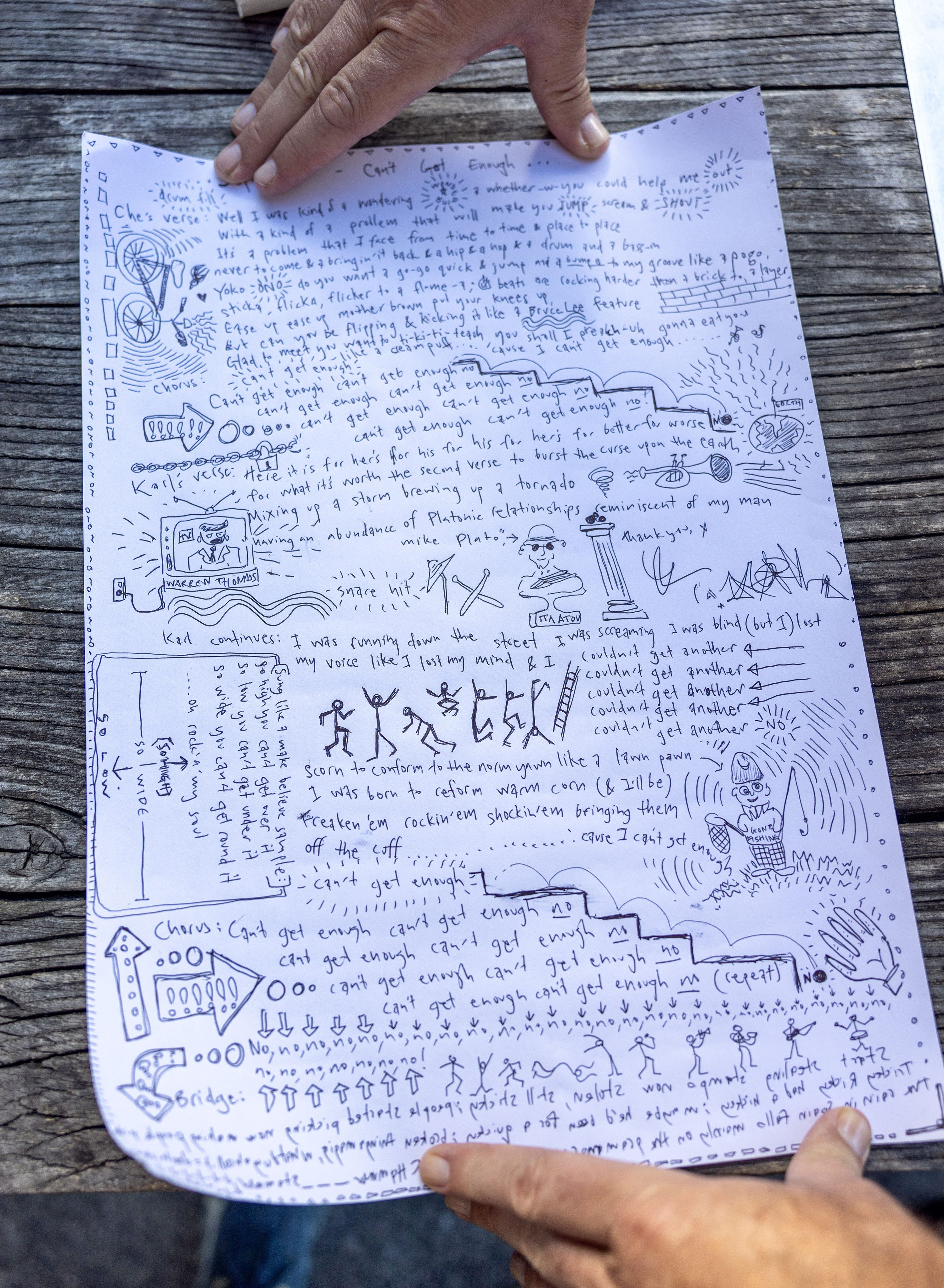 The lyrics to Supergroove's Can't Get Enough, written and signed by the group's frontman Karl Steven, will be sold on Trade Me as part of a “musicians against mines lyrical art auction” run by the Ours Not Mines group. Photo / Mike Scott