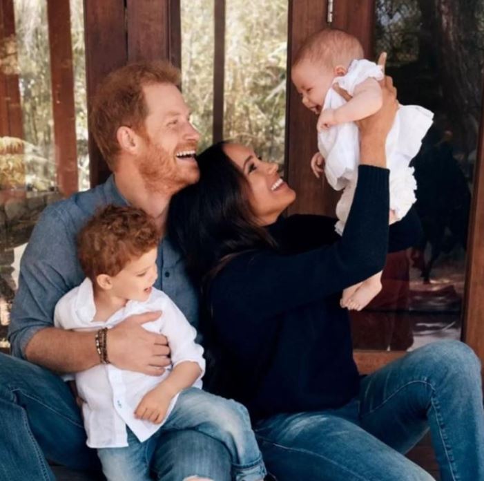 Prince Harry and Meghan Markle with Archie and Lilibet in their 2021 Christmas card. Photo / Supplied