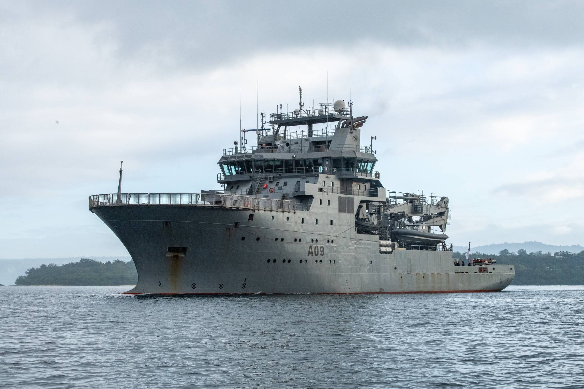HMNZS Manawanui arriving in Port Vila, Vanuatu during  maritime border patrol mission Operation Calypso on 21 June, 2024. Photo / Chris Weissenborn