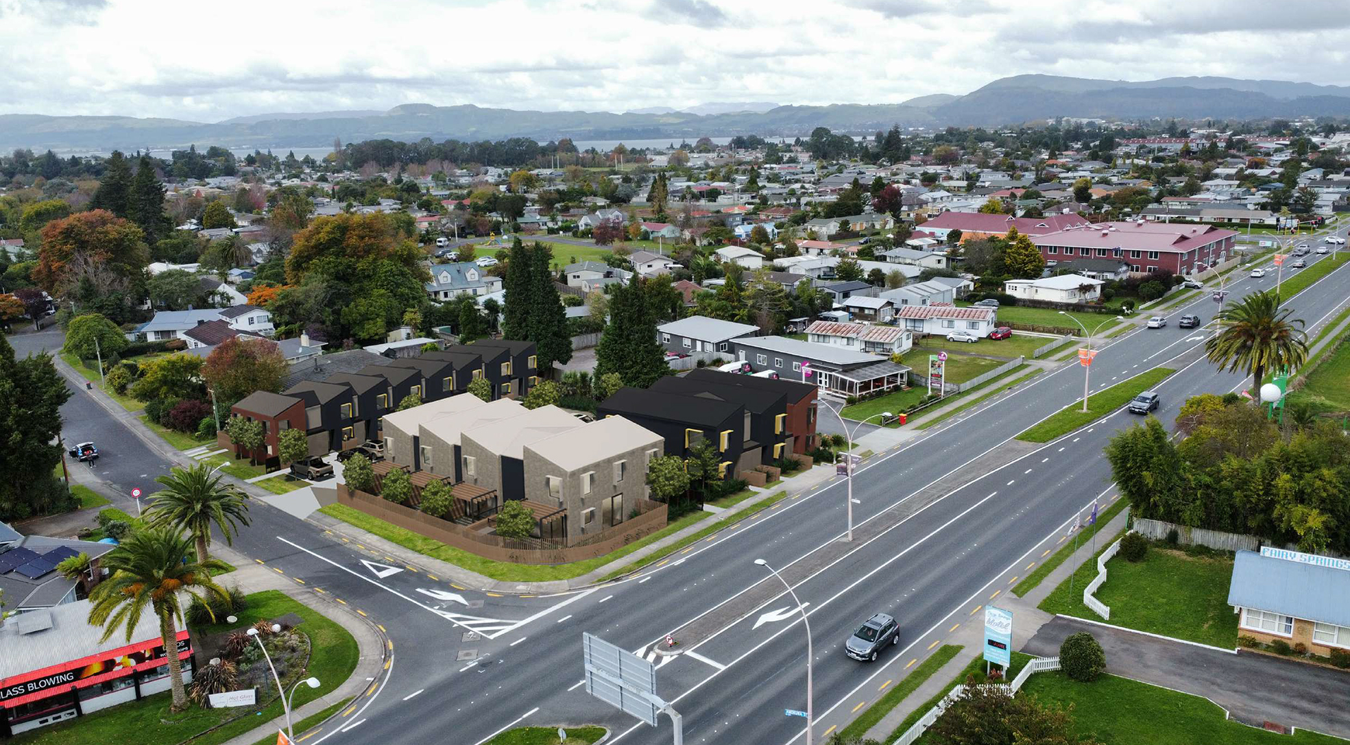Artist impression of Kainga Ora housing development on Fairy Springs Rd.