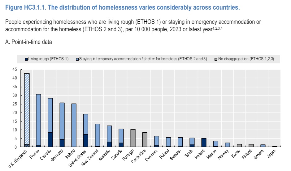 The OECD ranks seventh in OECD for homelessness. Graphic / OECD