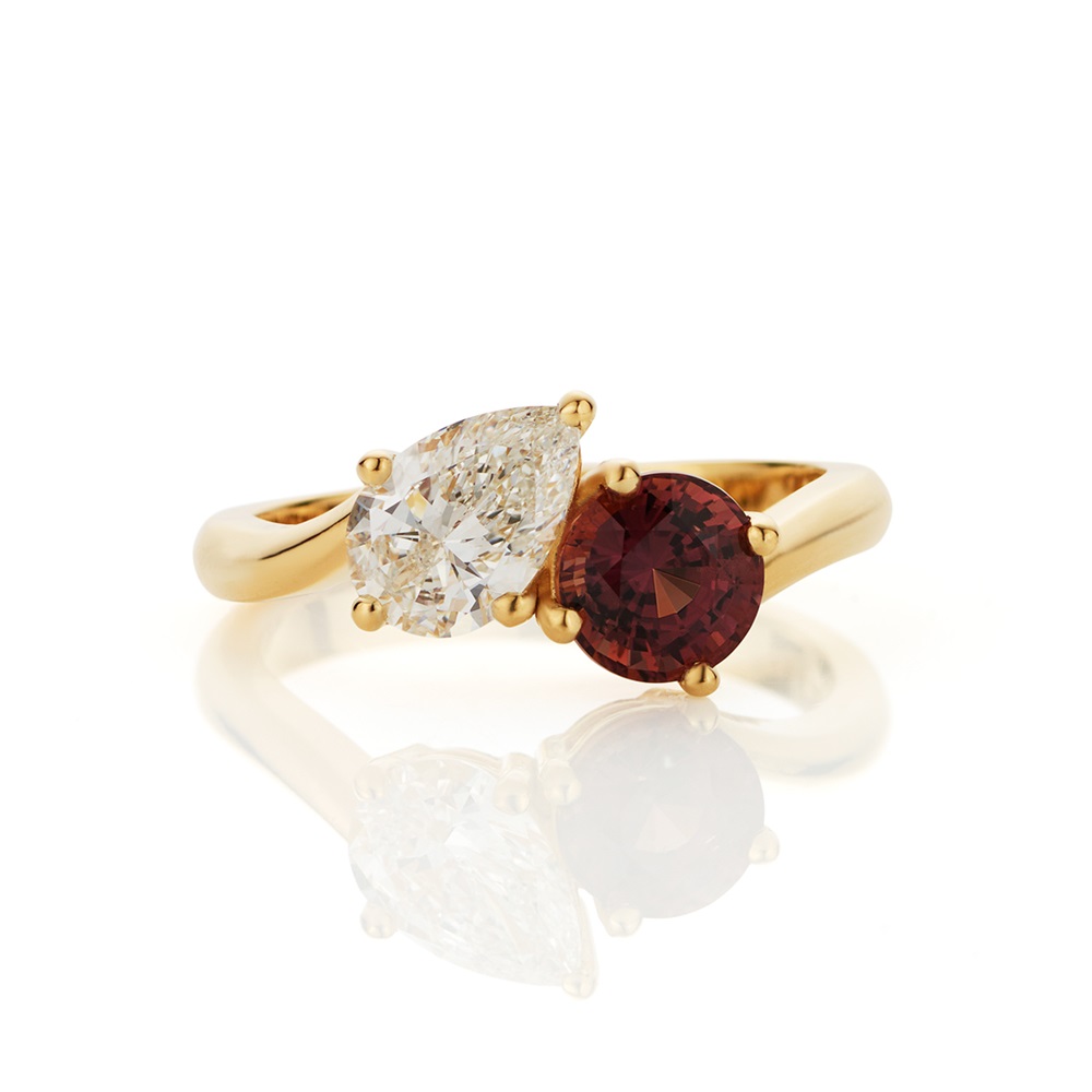 At the Jeweller’s Workshop in Auckland, the Toi et Moi ring features an original diamond paired with a new, coloured stone.