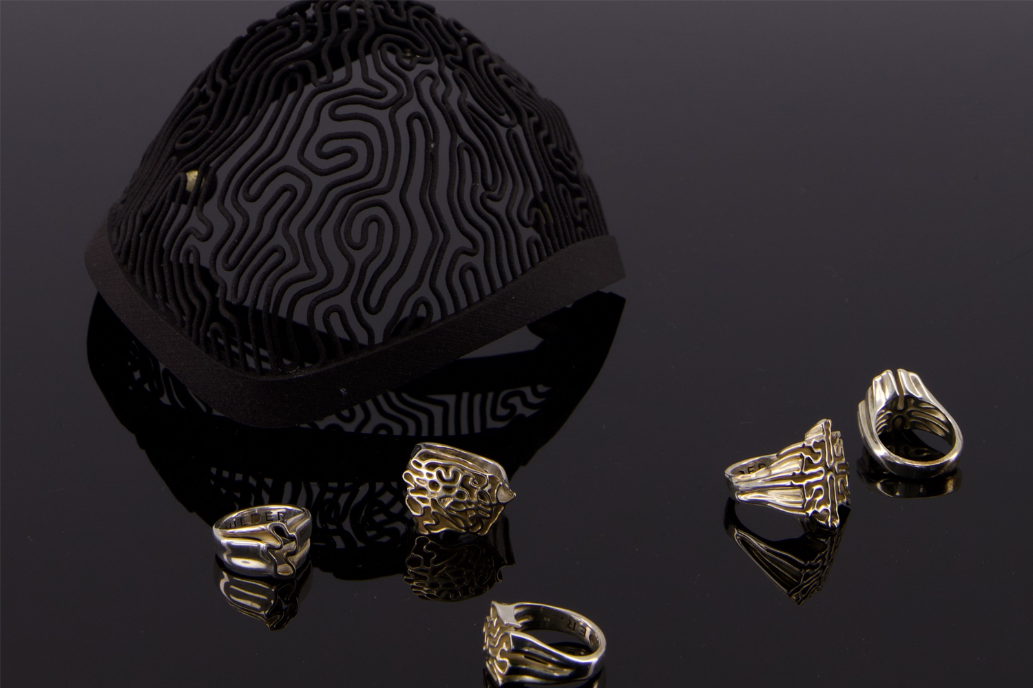 Rings made by Dylan Mulder will be on display at the Oyster & Moon pop-up in Britomart until June 22.