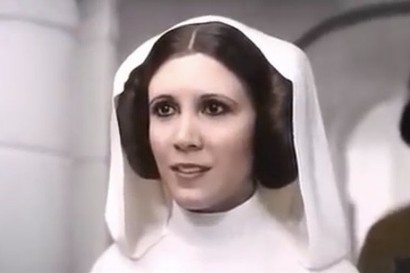 A synthetic Carrie Fisher as a young Princess Leia in Rogue One: A Star Wars story (2016). The late Fisher's face was traced onto actress Ingvild Deila.