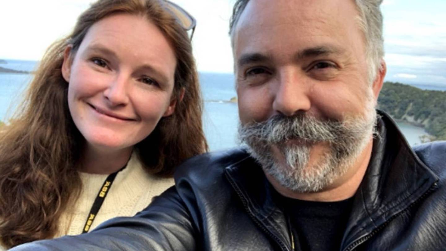 Vaughan Fergusson with partner Zoe Timbrell in 2019, shortly after buying a 100-person lodge in Raglan, which they revamped into a science camp for kids called the 