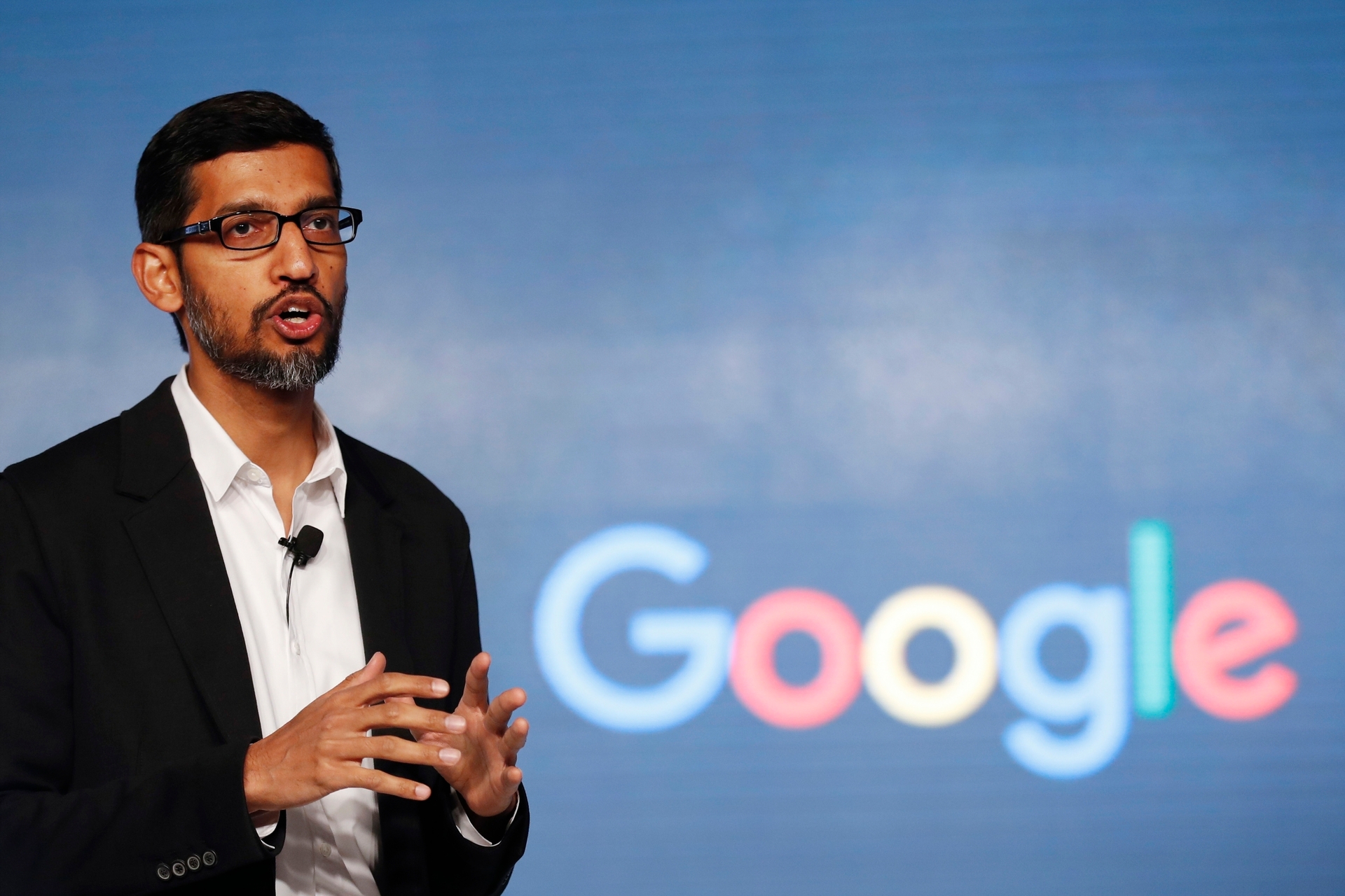 Google CEO Sundar Pichai speaks during a news conference on October 1. Google says the lawsuit is deeply flawed. Photo / AP