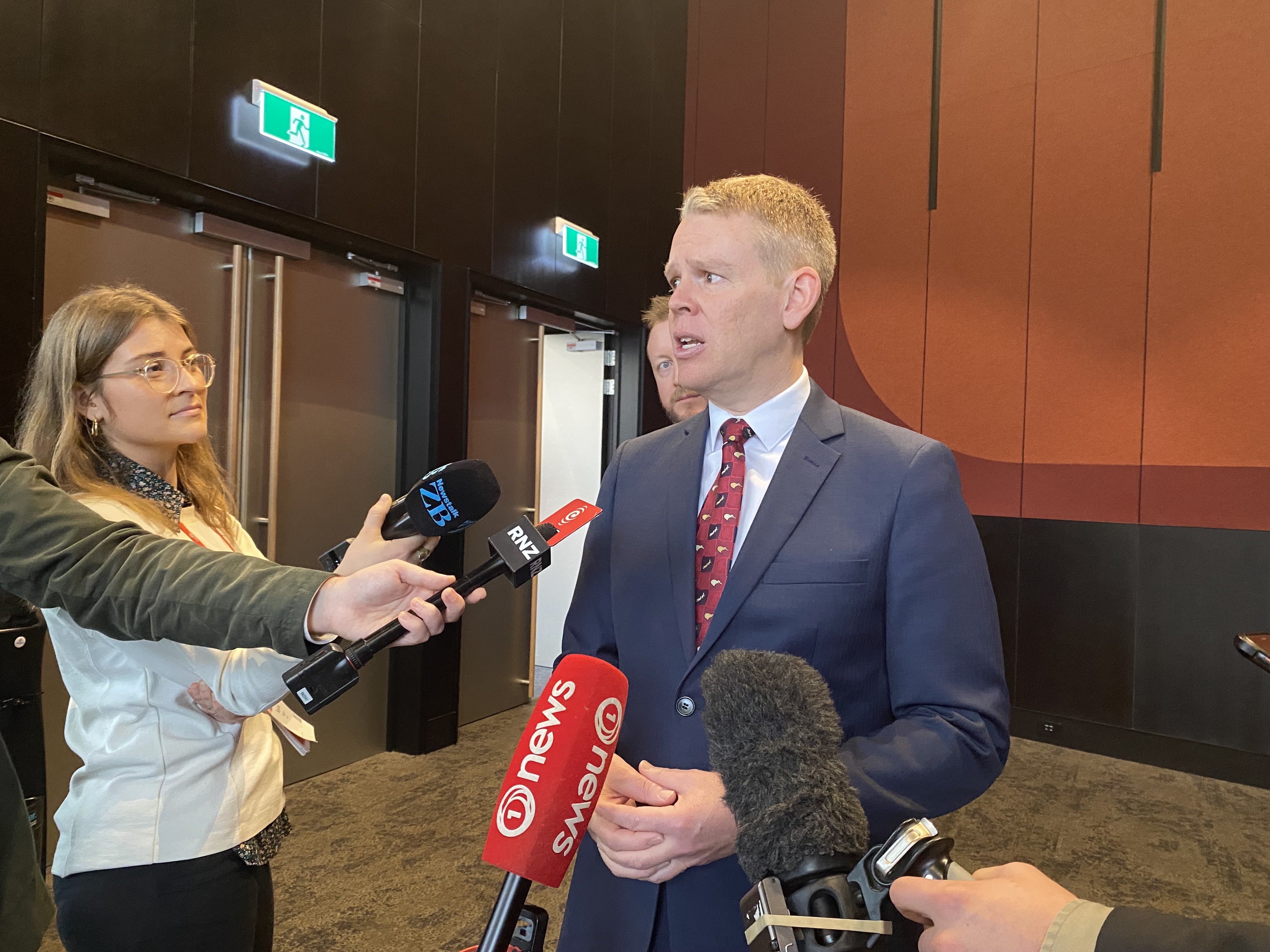 Labour leader Chris Hipkins during a media stand-up after his Local Government NZ conference speech. Photo / Julia Gabel