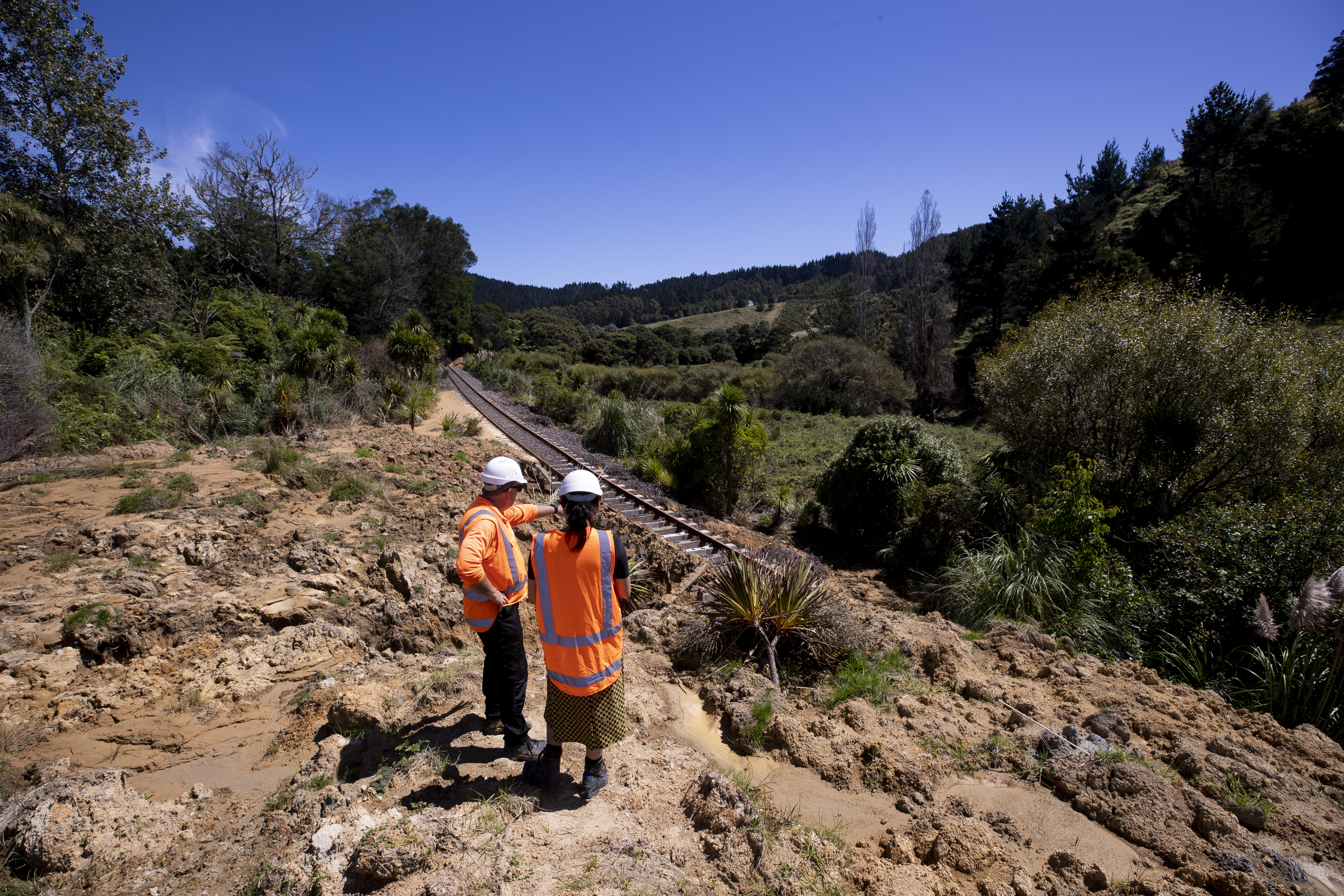 The massive slip north of Helensville happened during the January 27 extreme weather event.  Photo / Dean Purcell