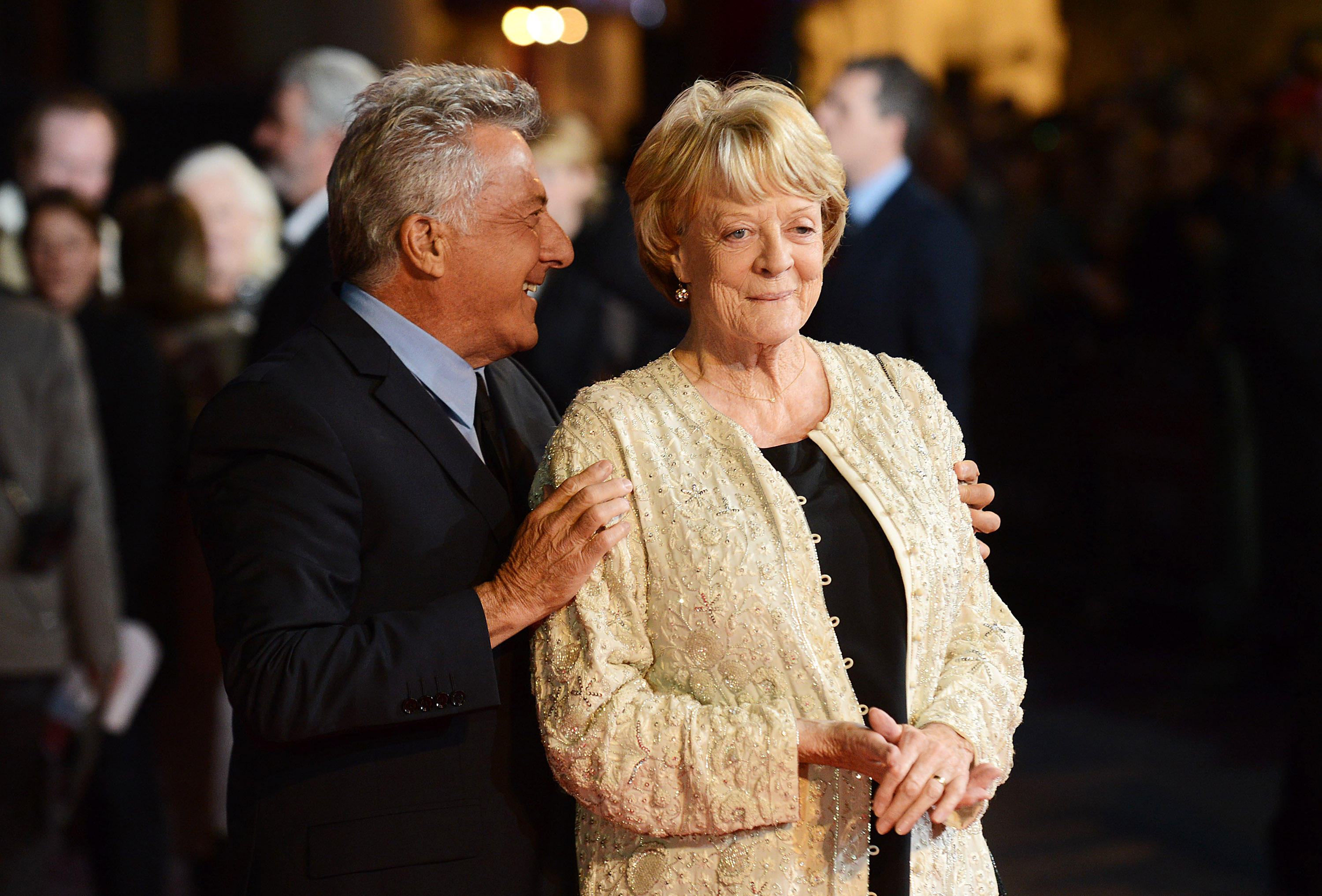 Dame Maggie Smith and director Dustin Hoffman at the premiere of their 2012 film Quartet in London. Photo / Getty Images