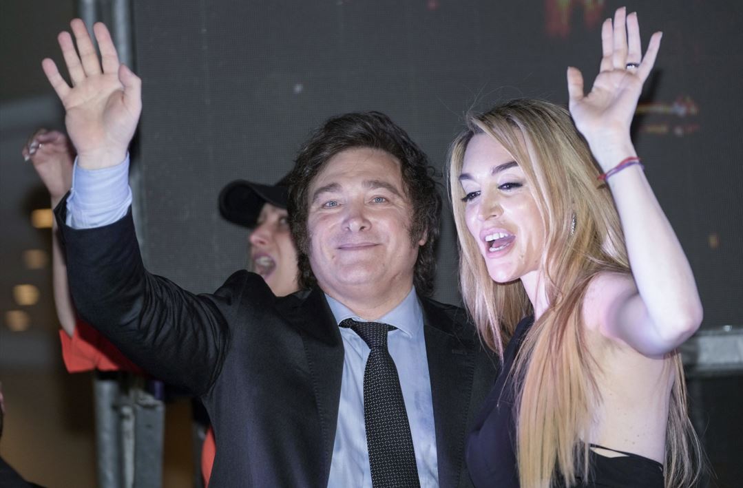 Javier Milei and his girlfriend Fatima Florez. Photo / AP