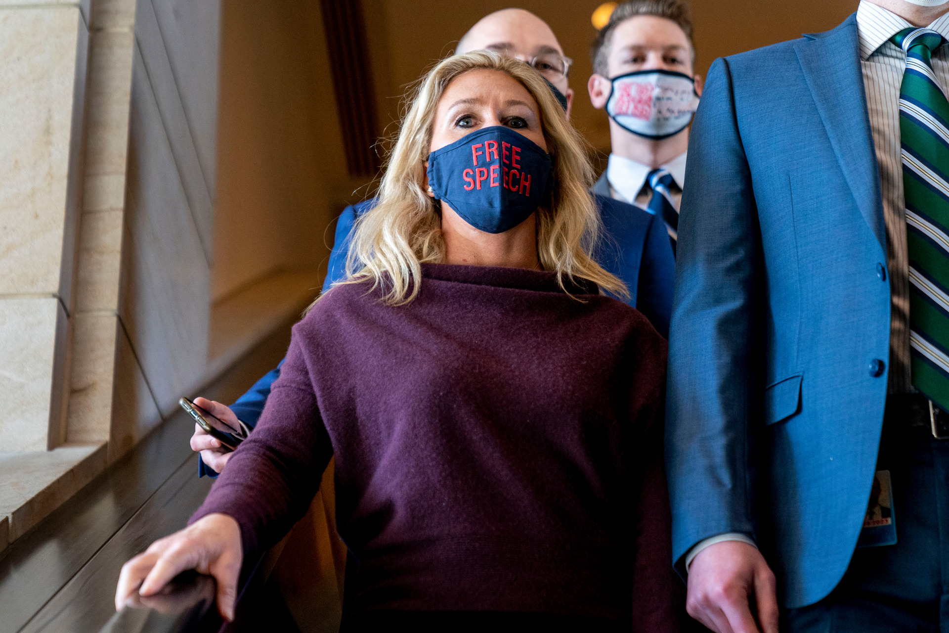 Marjorie Taylor Greene goes back to her office after speaking on the floor of the House Chamber on Capitol Hill in Washington. Photo / AP